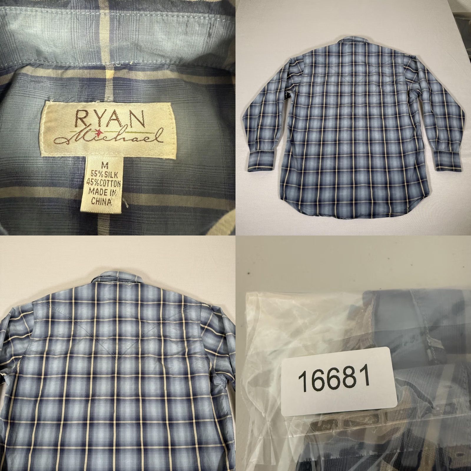 Vintage Ryan Michael Shirt Mens M Blue Plaid Western Pearl Snap Silk Cowboy Work Size US M / EU 48-50 / 2 - 8 Thumbnail