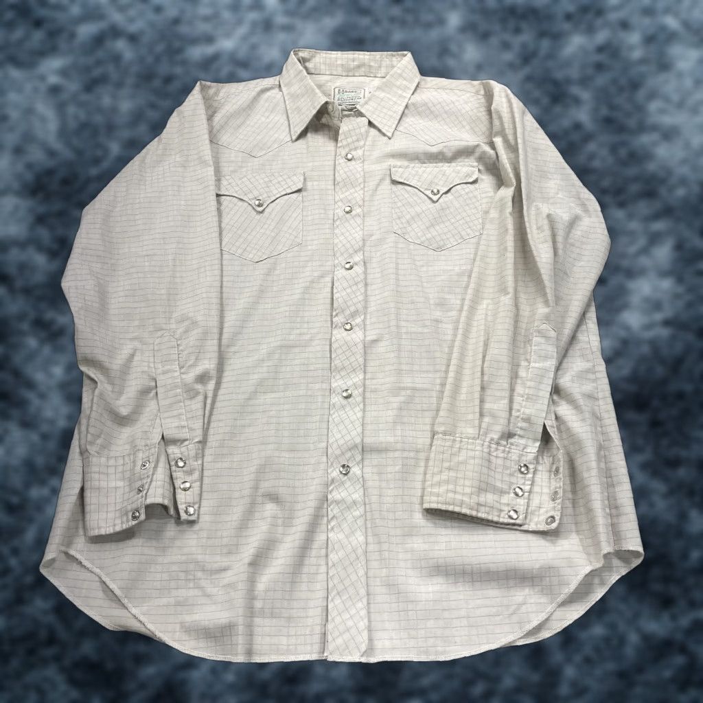 Vintage VINTAGE HBar C California Ranchwear Shirt Mens XL Beige Check Western Snap 70s Size US XL / EU 56 / 4 - 1 Thumbnail