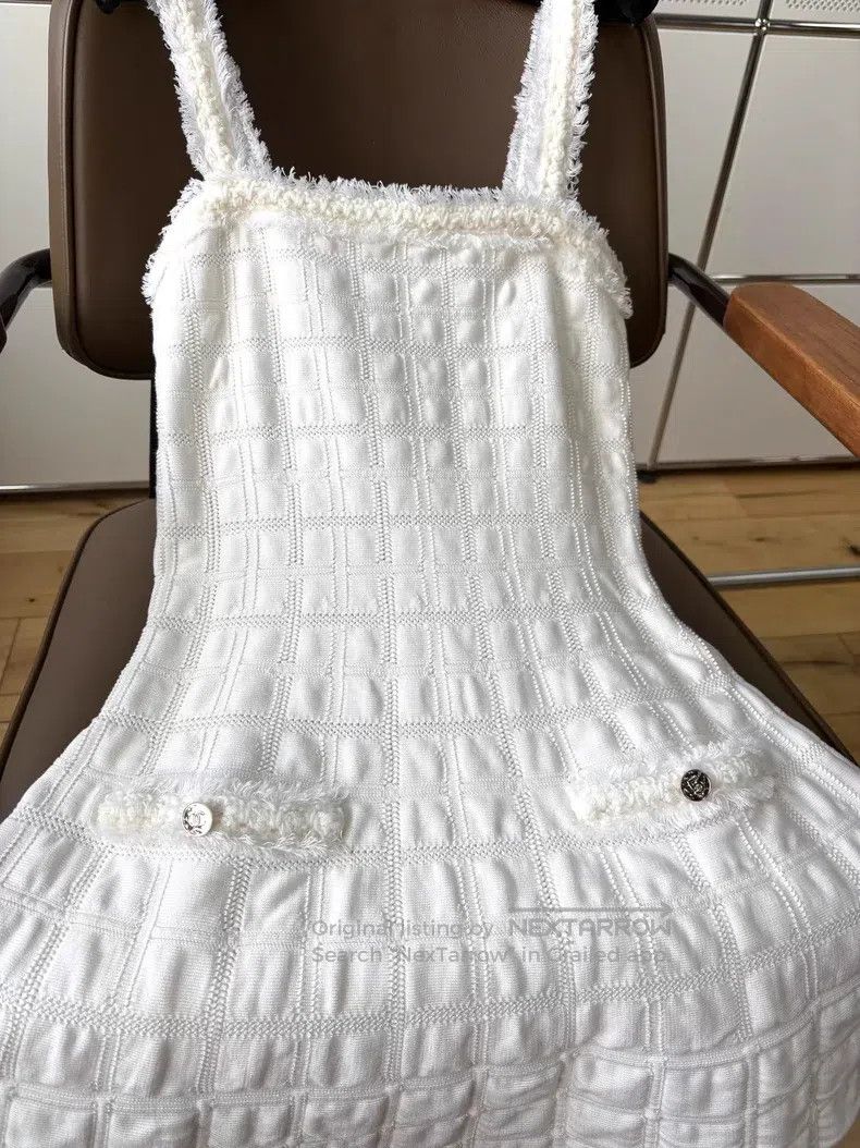 Chanel Chanel 25B super white velvet tassel plaid strap dress Size XXS / US 00 / IT 34 - 5 Thumbnail