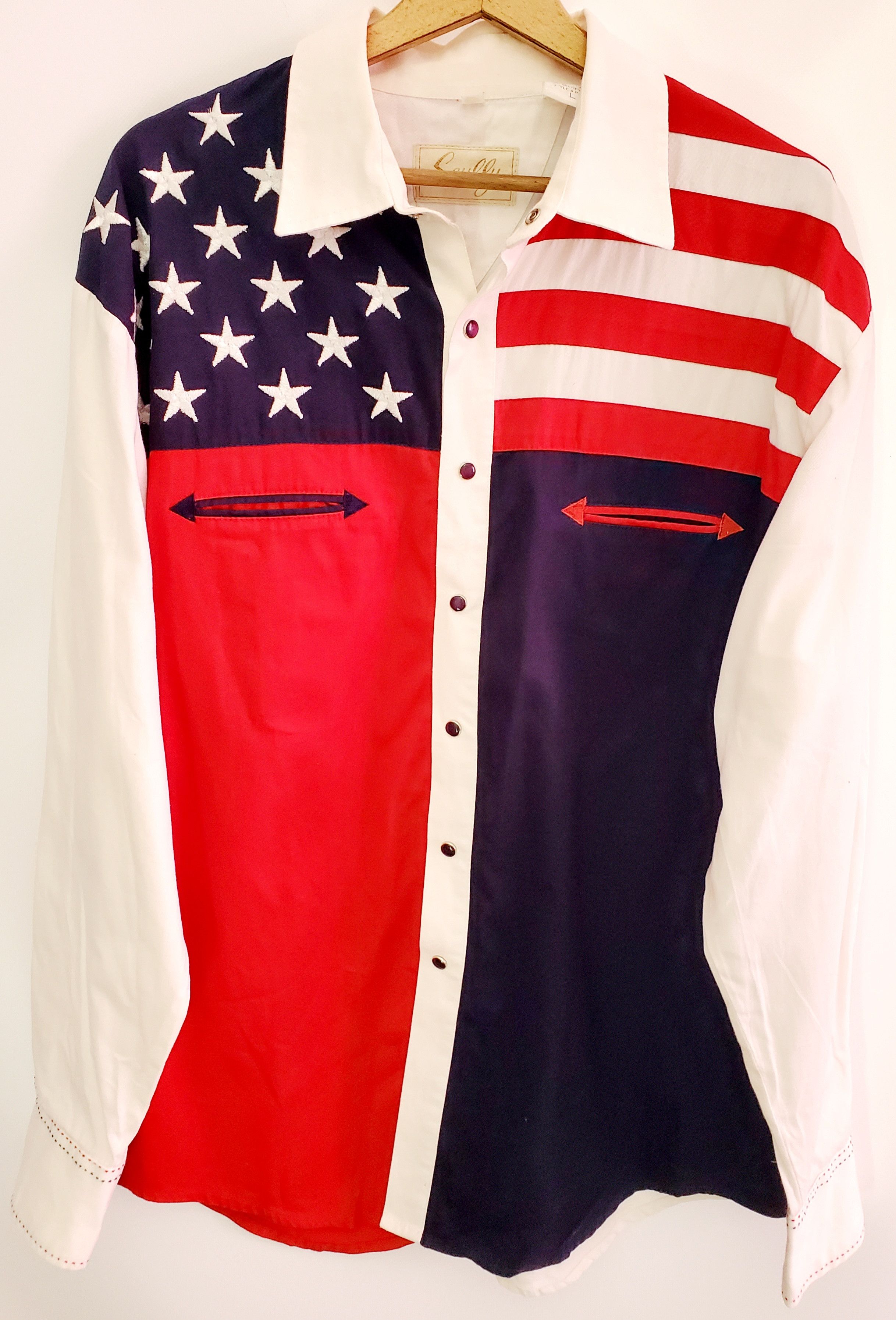 Japanese Brand × Vintage Vintage 90s USA Flags Button Ups shirt ideal condition sz L Size US L / EU 52-54 / 3 - 1 Thumbnail