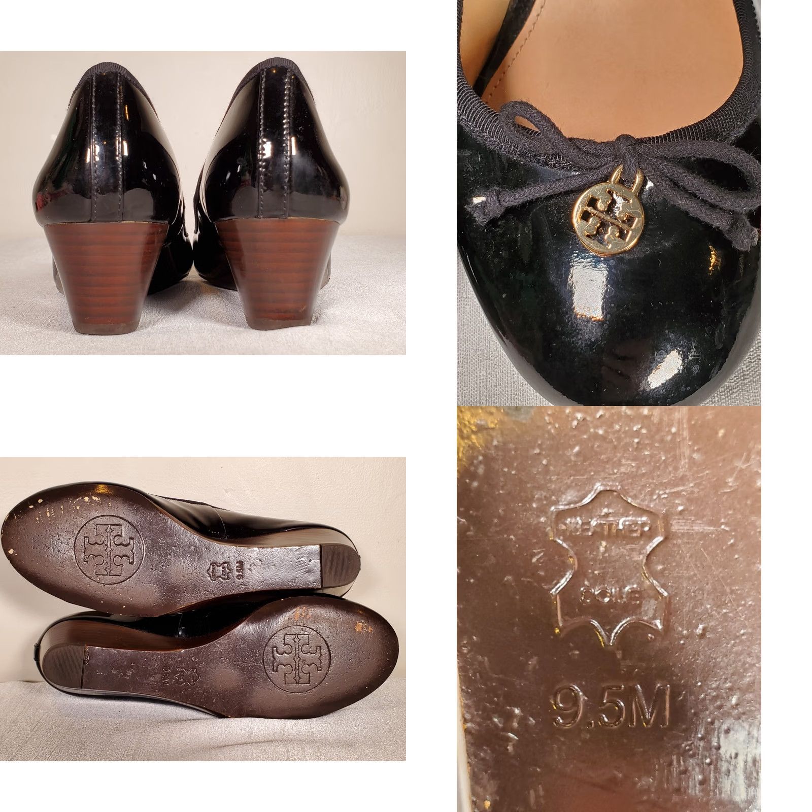 Tory Burch Tory Burch Chelsea Black Patent Leather Wedges Bow Logo Charm Women's US 9.5 M Size US 10 / IT 40 - 8 Thumbnail