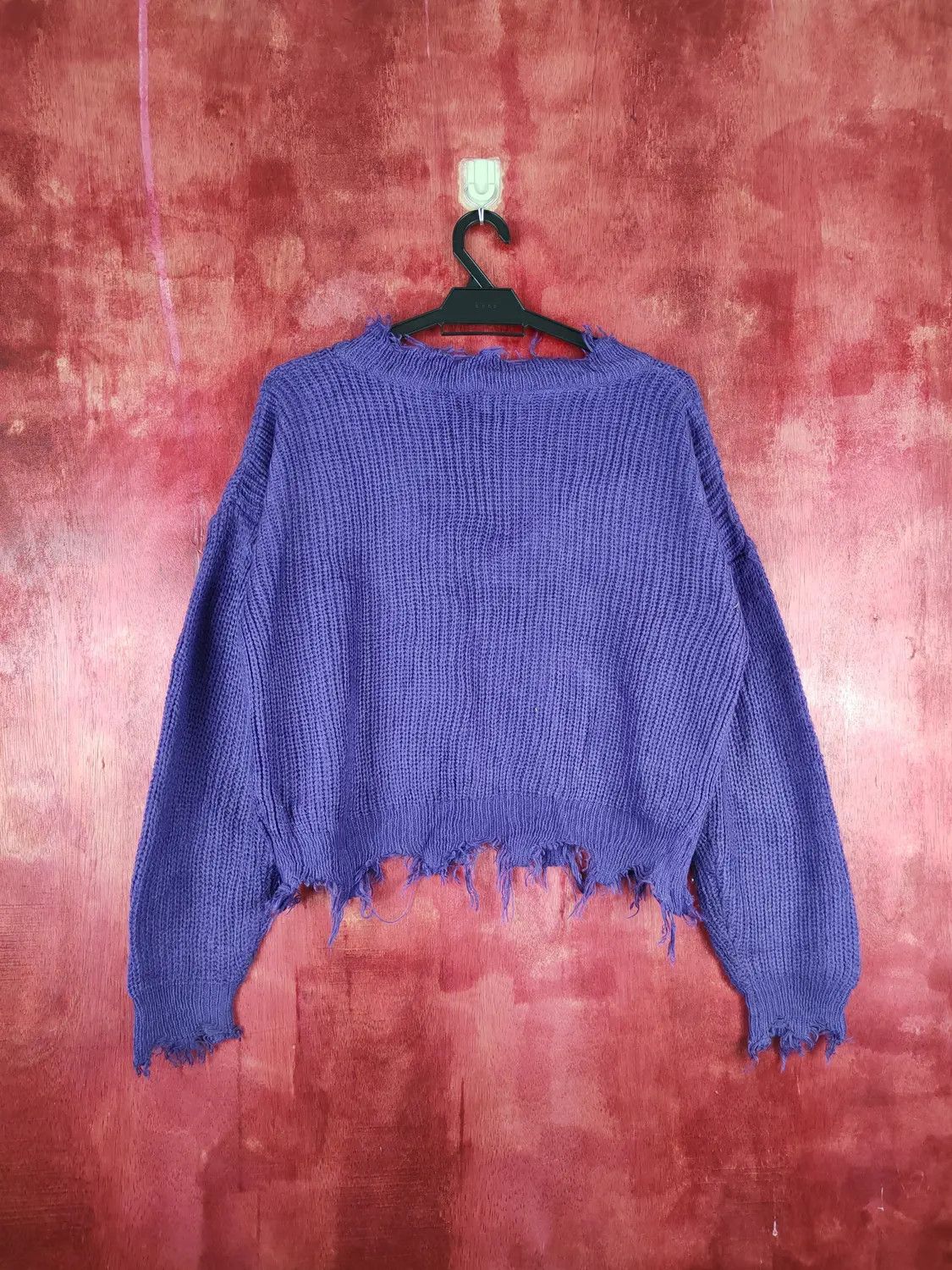 Homespun Knitwear Non-hedge Purple ripped distressed Knitwear #235BDLL Size US M / EU 48-50 / 2 - 7 Thumbnail