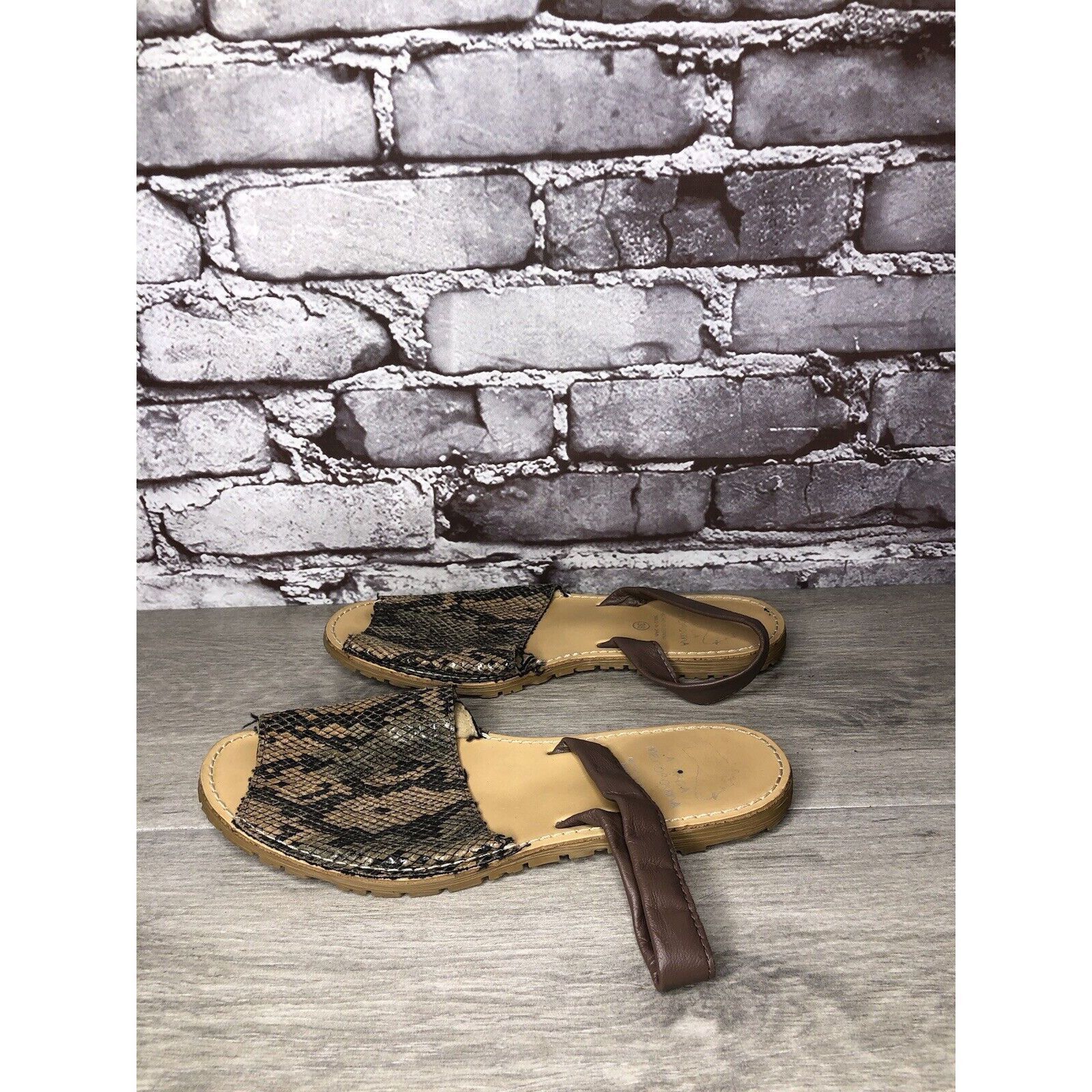 Other AVARCA MENORQUINA Brown Leather Snake Slingback Sandals Wome Size US 7.5 / IT 37.5 - 1 Thumbnail