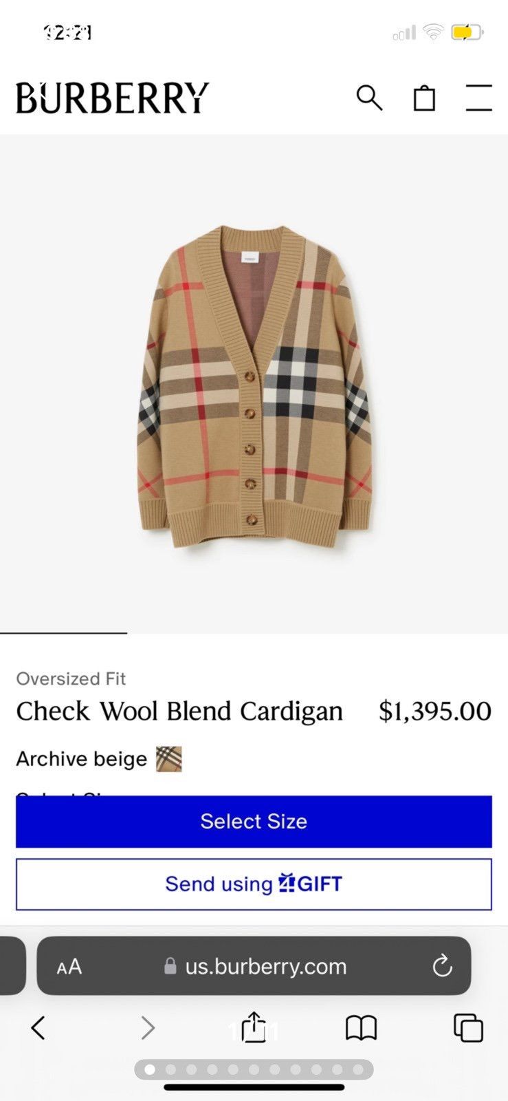 Burberry S Burberry Woman’s Oversized Fit Check Wool Blend Cardigan Size S / US 4 / IT 40 - 2 Thumbnail