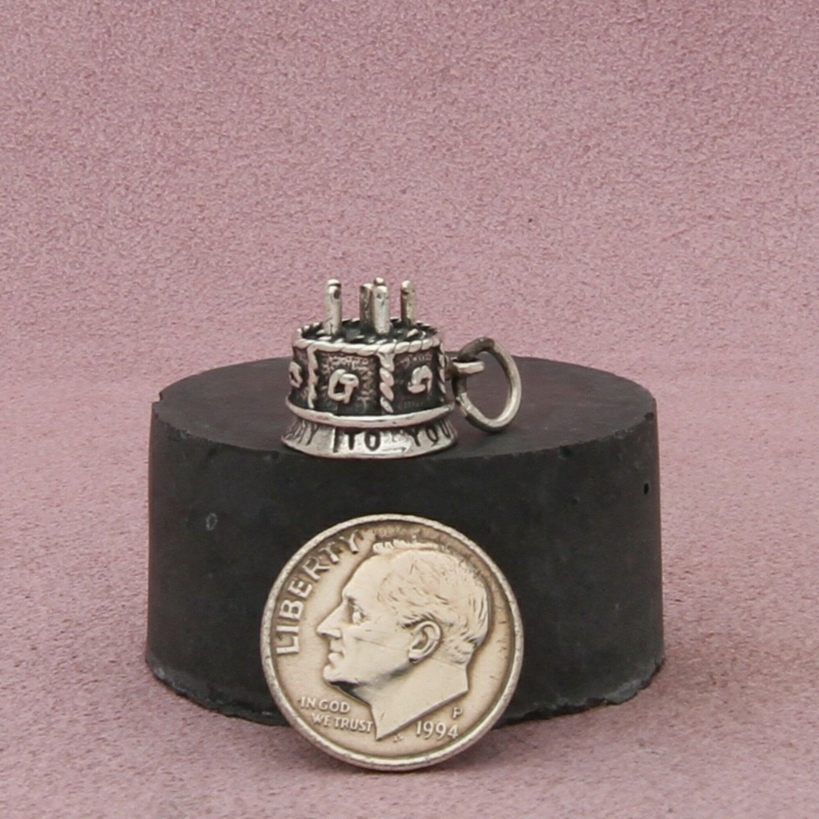 Sterling Silver sterling silver vintage 3d happy birthday cake charm pendant Size ONE SIZE - 2 Thumbnail