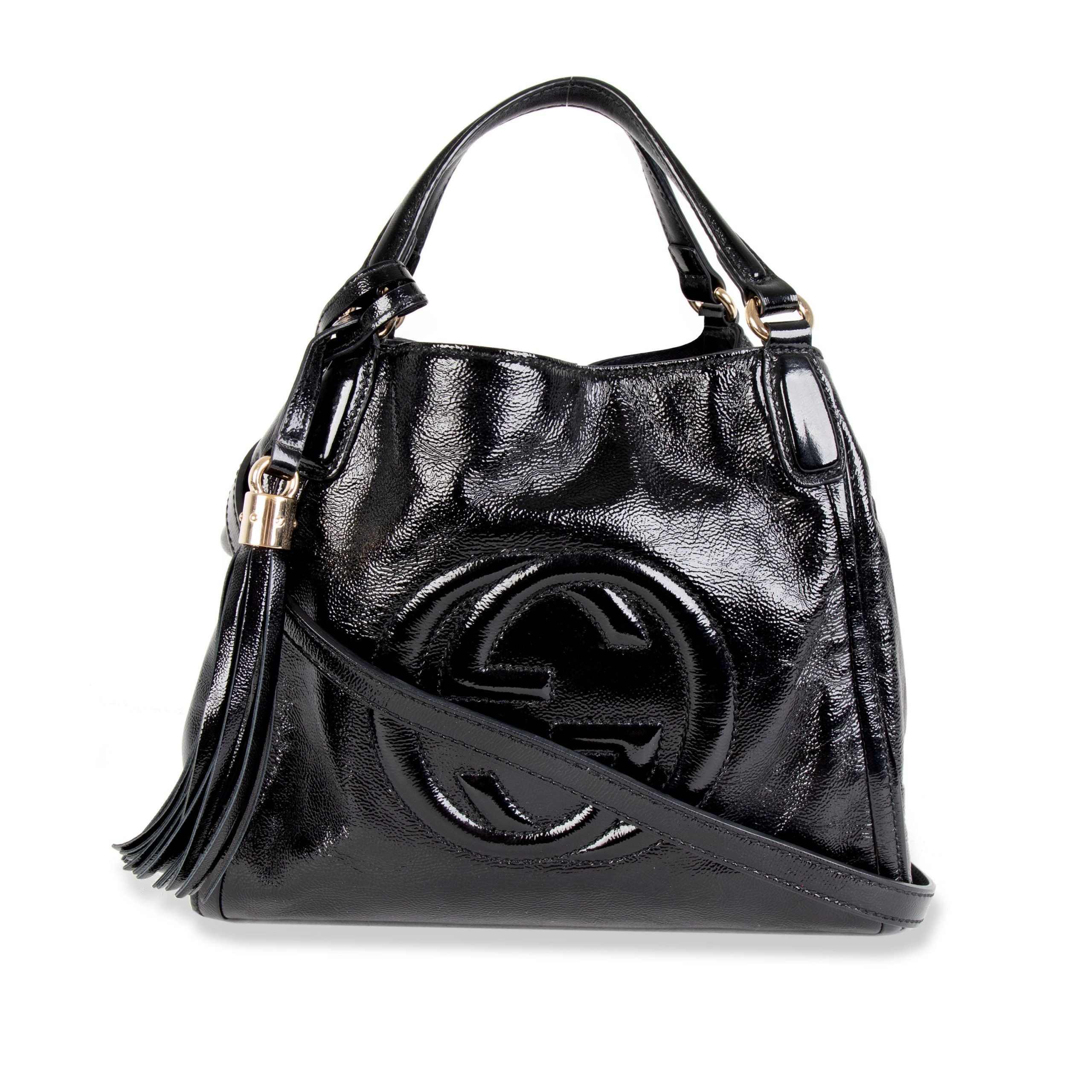 image of Gucci Black Patent Leather Small Soho Top Handle Bag, Women's