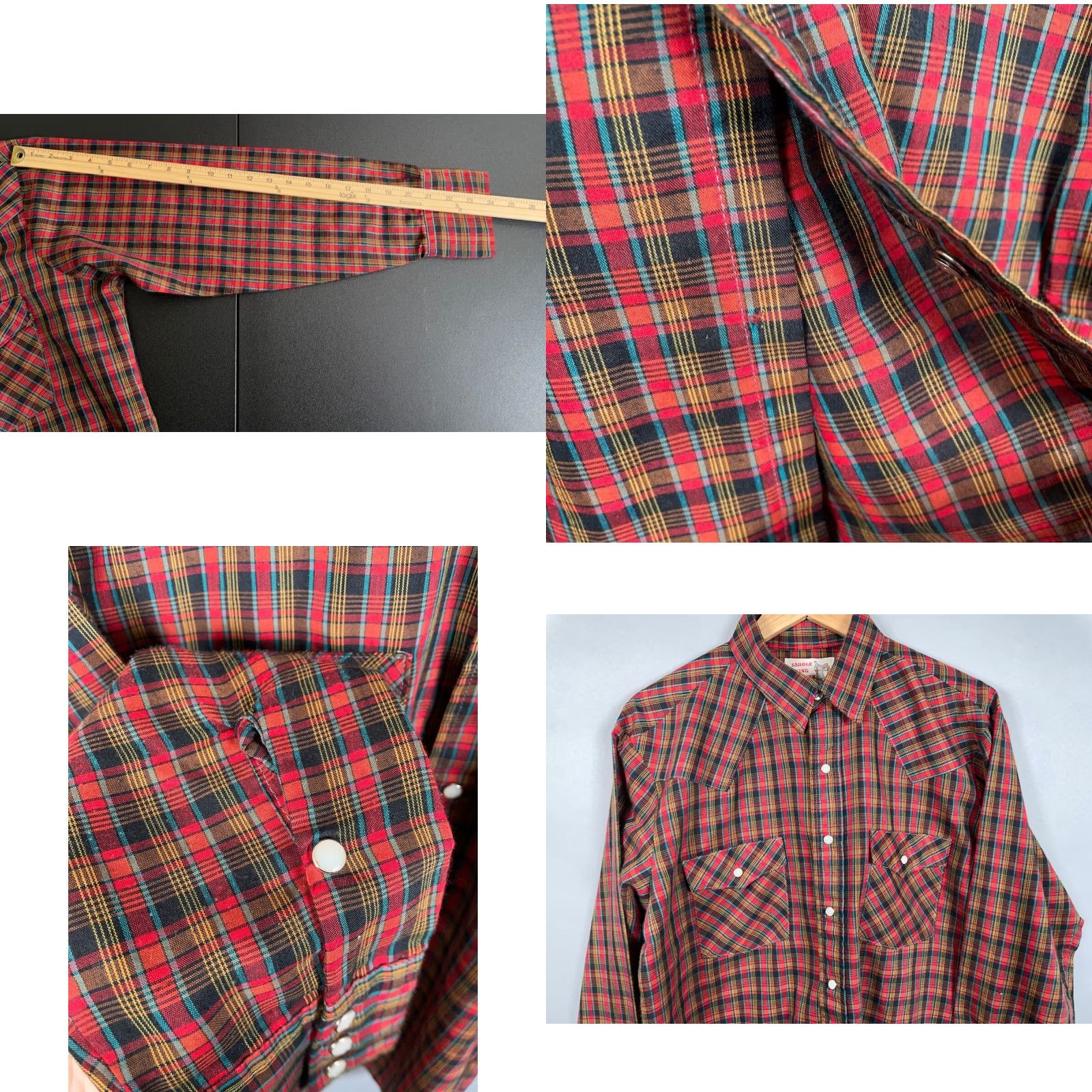 Vintage VTG Saddle King Western Shirt Men XL Red Blue Tartan Plaid Pearl Snap Buttons Size US XL / EU 56 / 4 - 8 Thumbnail
