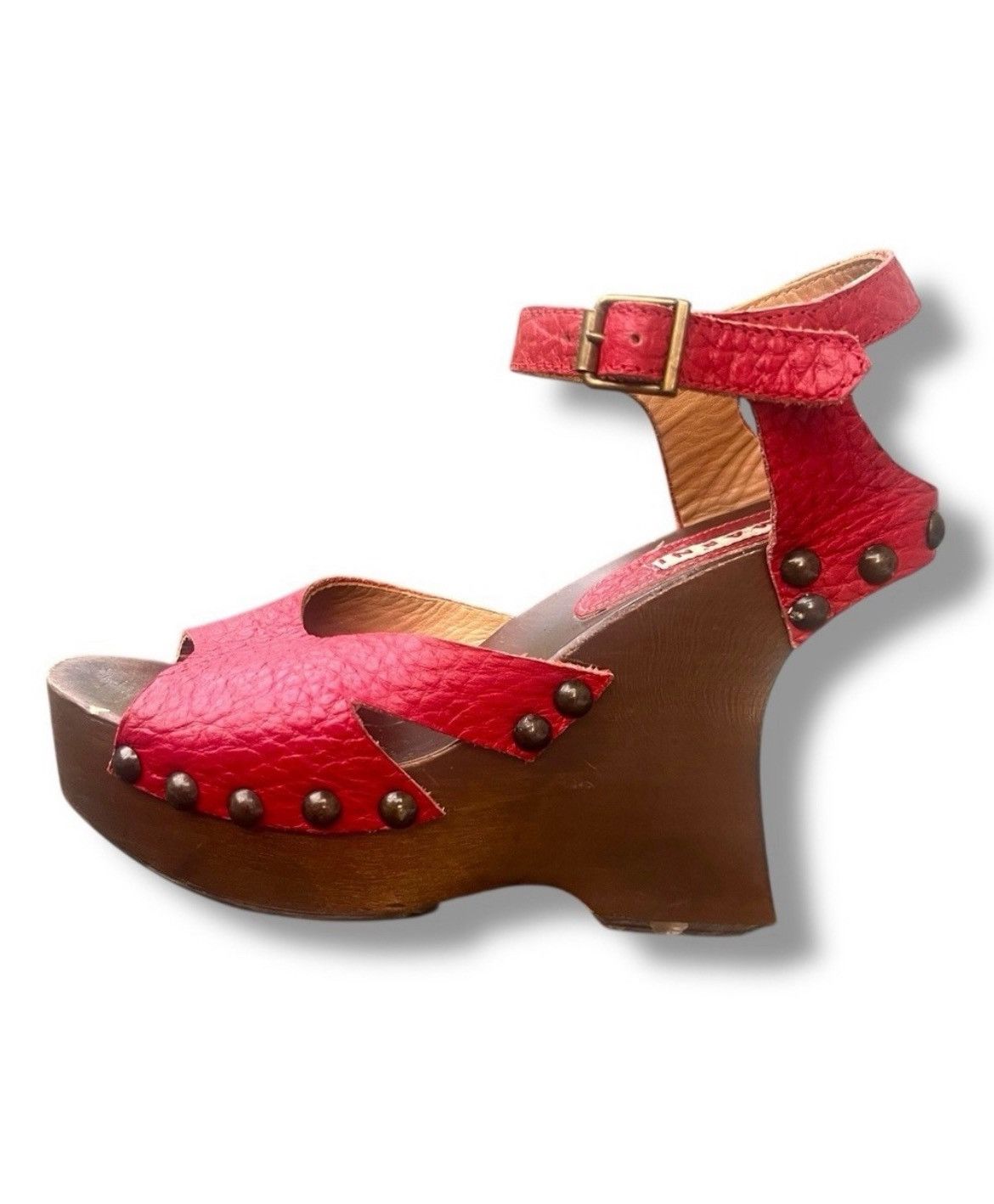 Marni Marni Studded Platform Sandals – Red Leather & Burlap Size 7 Size US 7 / IT 37 - 2 Thumbnail