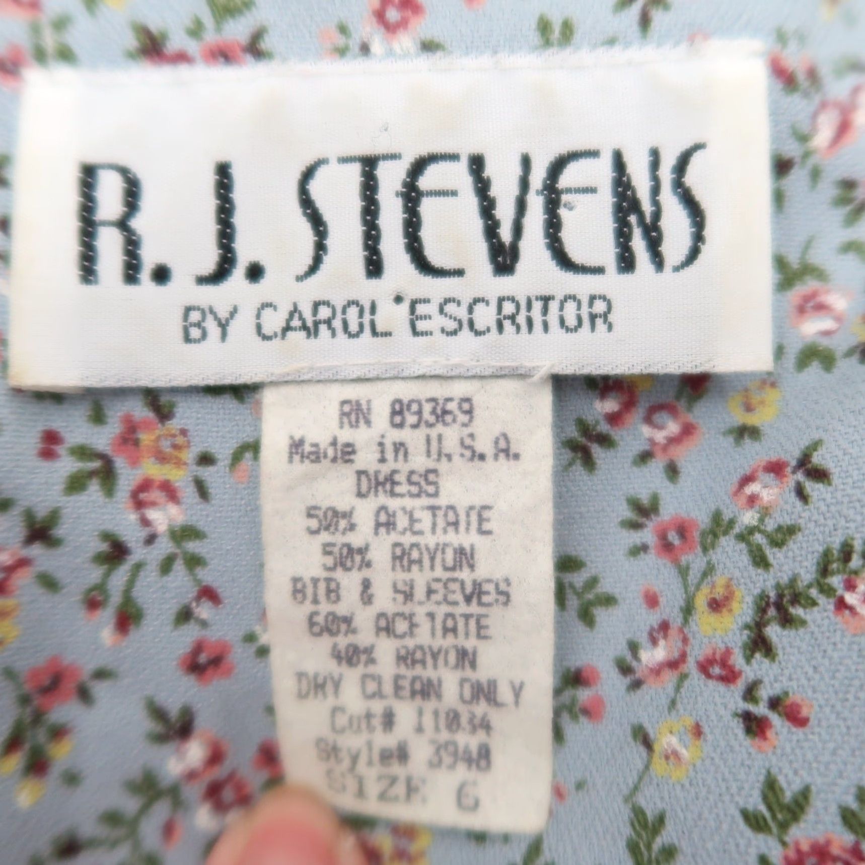Vintage VINTAGE R.J. Stevens Floral Midi Dress Shirt Dress 6 Women Long Sleeve Blue Acetate Rayon 80s 90s Size M / US 6-8 / IT 42-44 - 5 Thumbnail