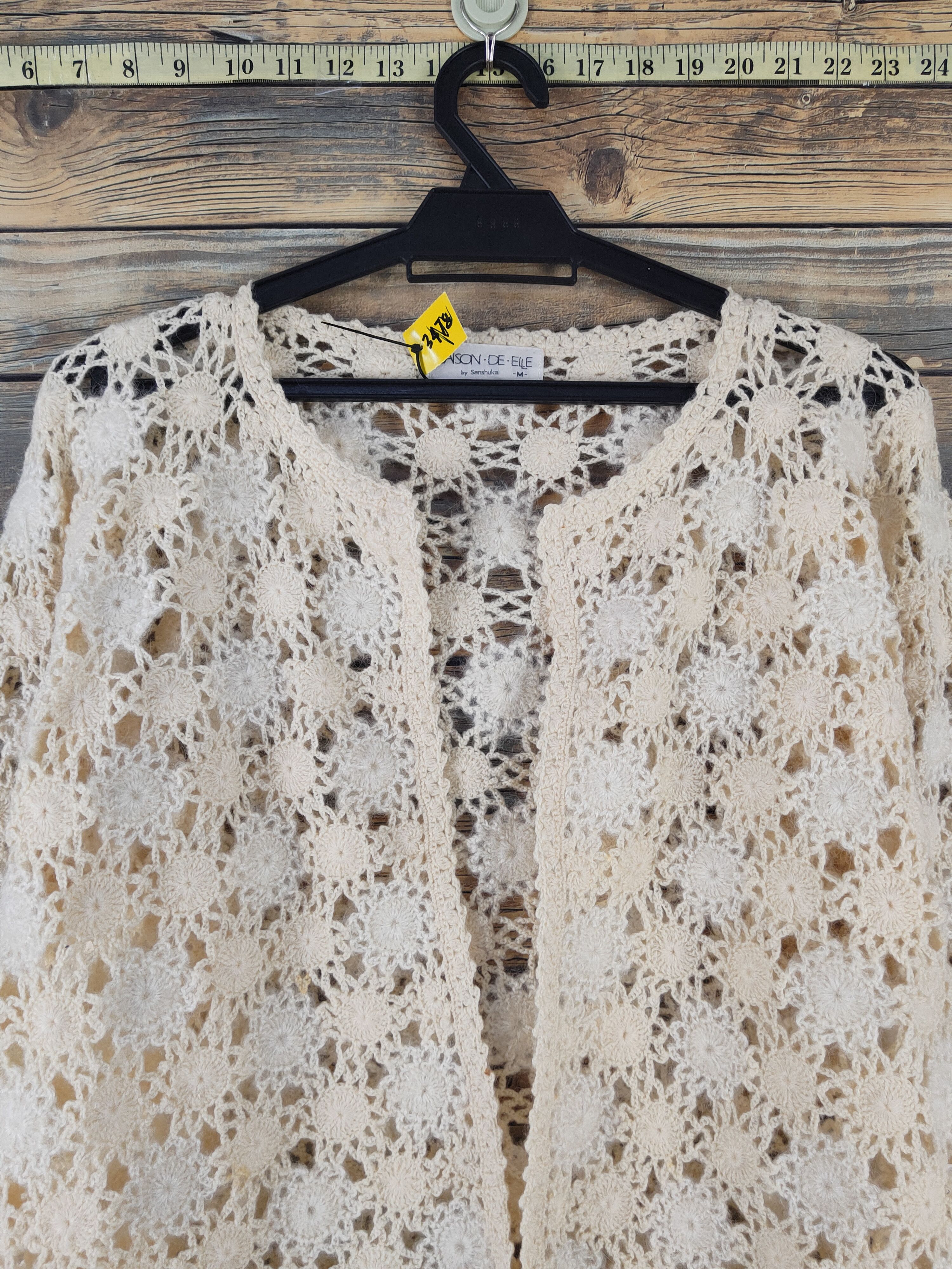 Japanese Brand SaisondeElle Yellow Crochet Meshnet Knitwear Cardigan #W1751 Size M / US 6-8 / IT 42-44 - 2 Thumbnail
