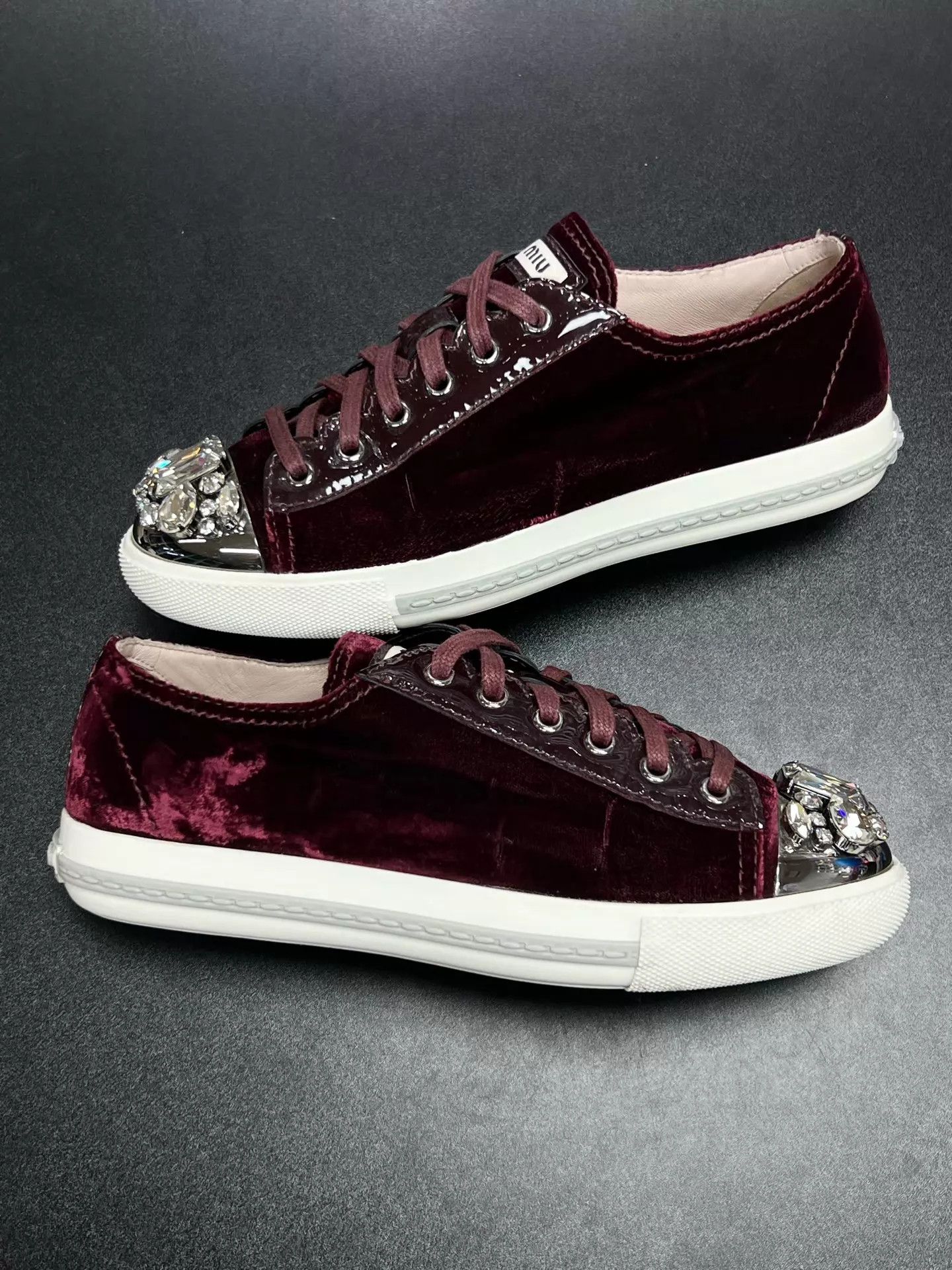 Miu Miu MIU MIU Burgundy Suede Crystal Sneakers EU37 Low Wear Size US 6.5 / IT 36.5 - 5 Thumbnail