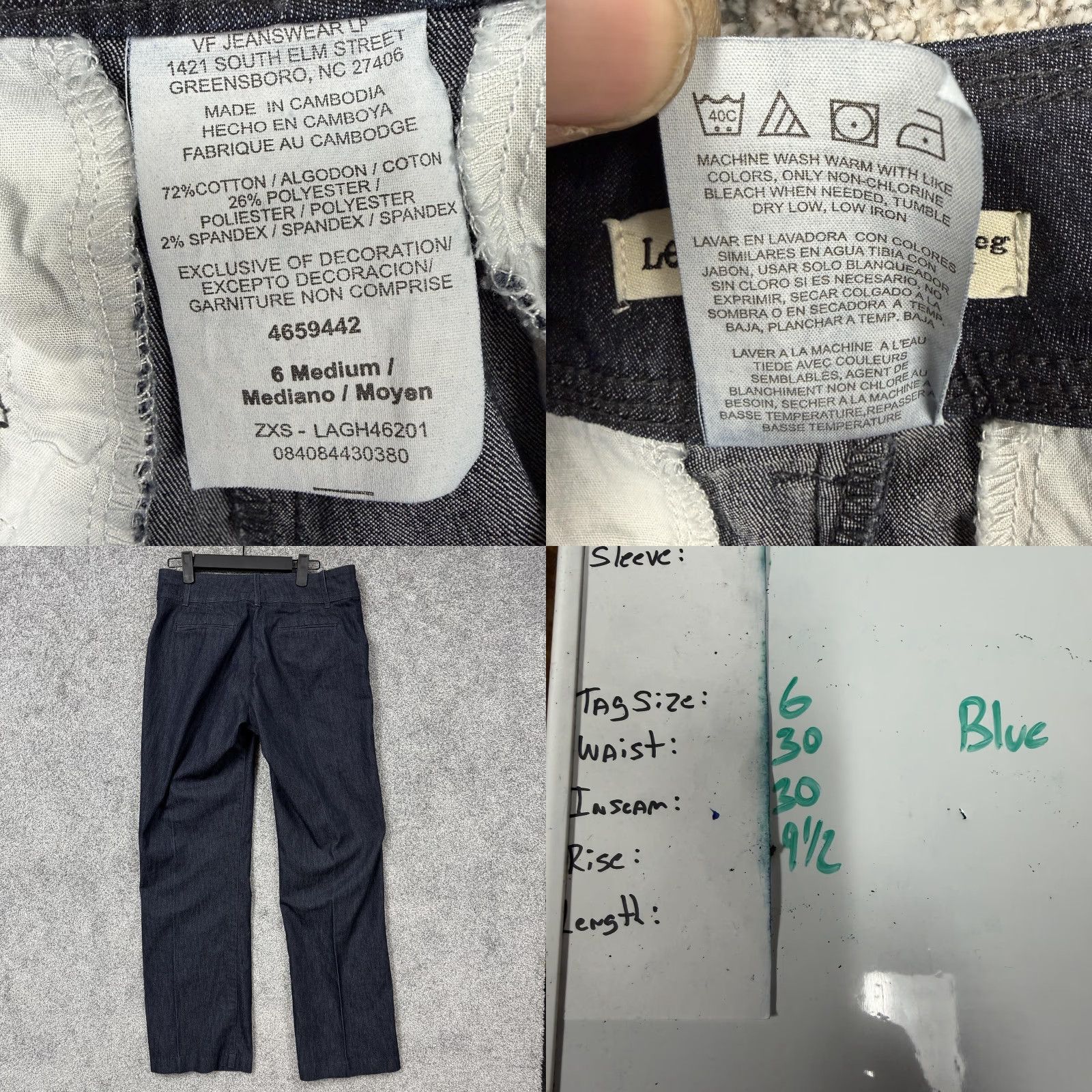 Lee Lee Womens Size 6 Jeans Blue Dark Wash Straight Leg Denim Stretch 30x30 Size 28" / US 6 / IT 42 - 8 Thumbnail