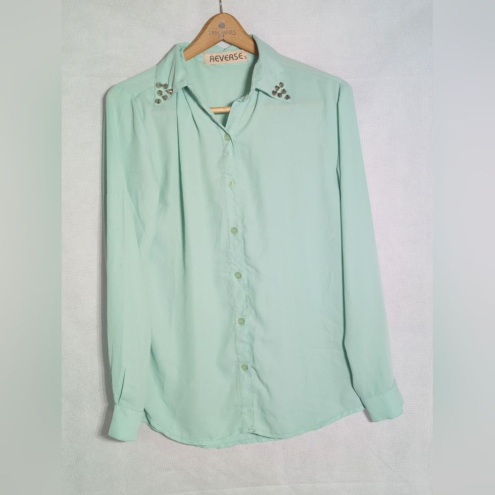 Other Vintage Studded Cross S Light Blue Green Shirt By Reverse Size S / US 4 / IT 40 - 2 Thumbnail