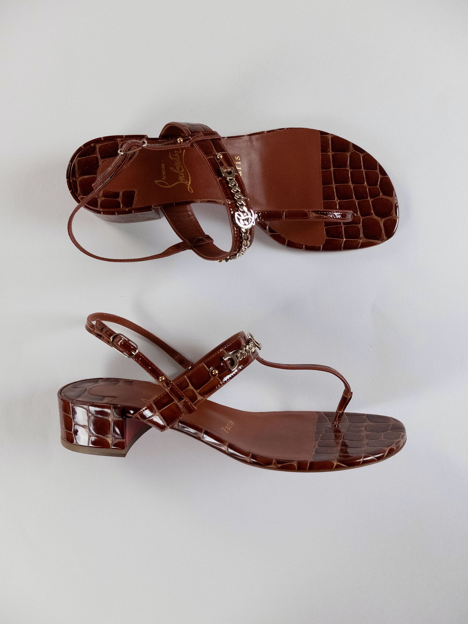 Christian Louboutin CHRISTIAN LOUBOUTIN MJ Thong brown croc embossed sandals 38 Size US 8 / IT 38 - 5 Thumbnail