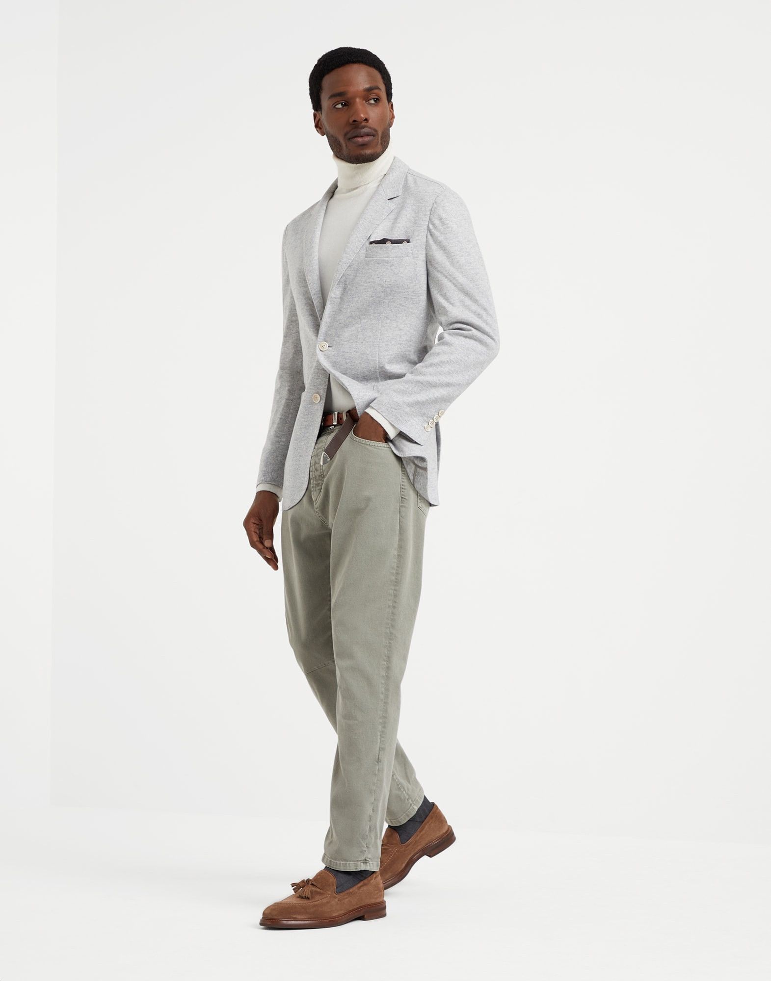 Brunello Cucinelli o1la1rc1a0925 Cashmere Suit-Type Jacket in Light Grey Size US M / EU 48-50 / 2 - 5 Thumbnail