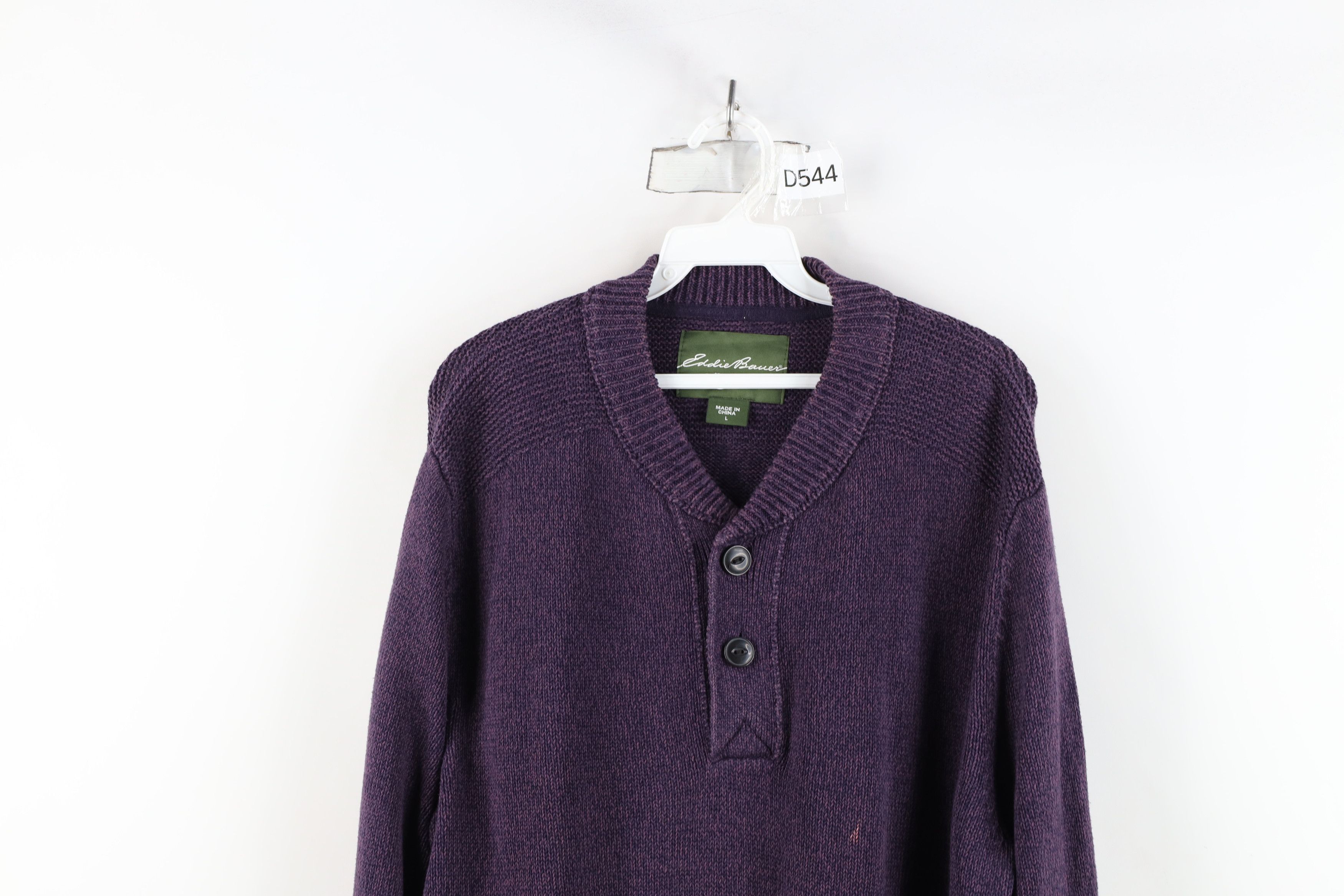 Eddie Bauer × Vintage Vintage Eddie Bauer Blank Cotton Knit Henley Sweater Purple Size US L / EU 52-54 / 3 - 2 Thumbnail