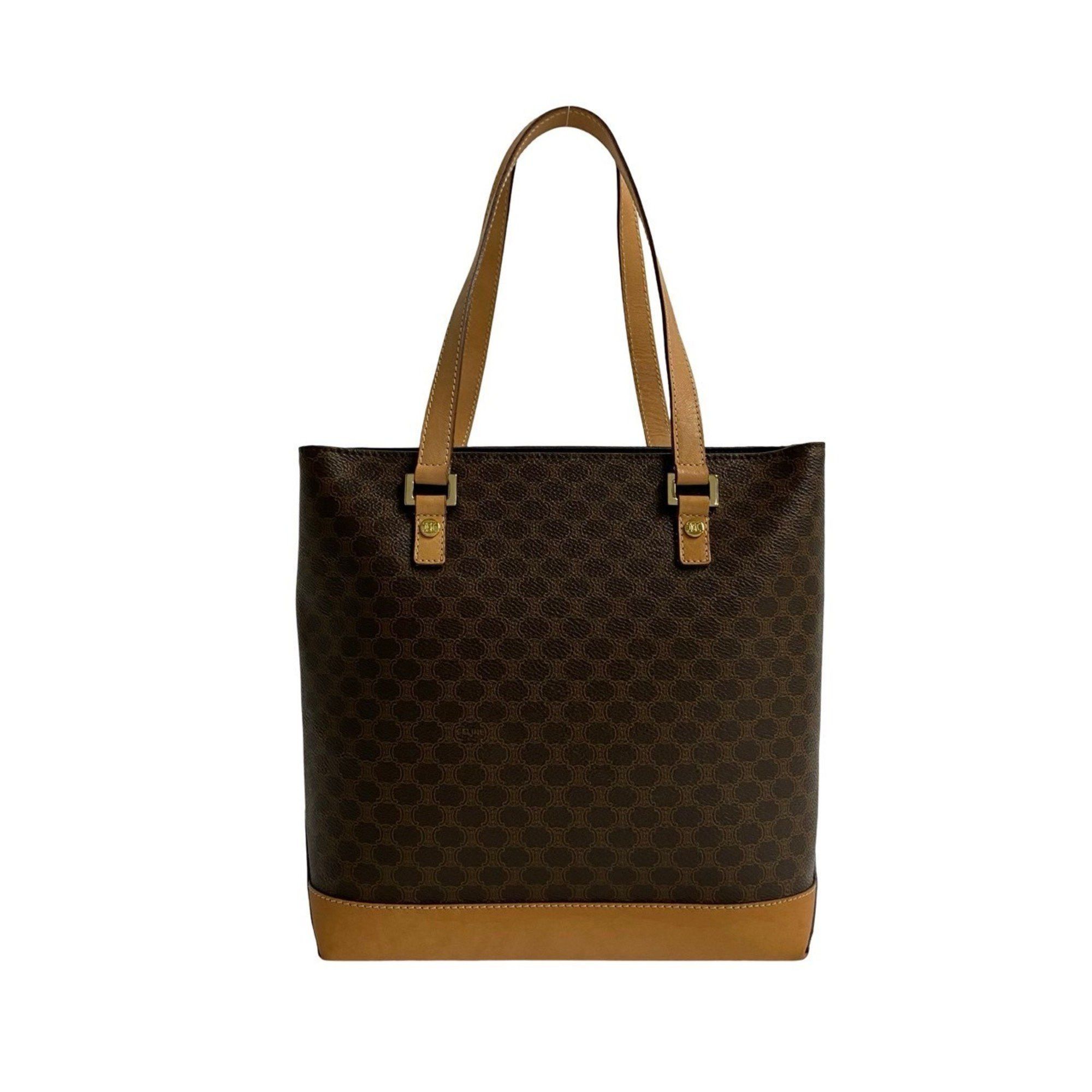image of Celine Macadam Blason Triomphe Leather Handbag Tote Bag Brown 24238, Women's