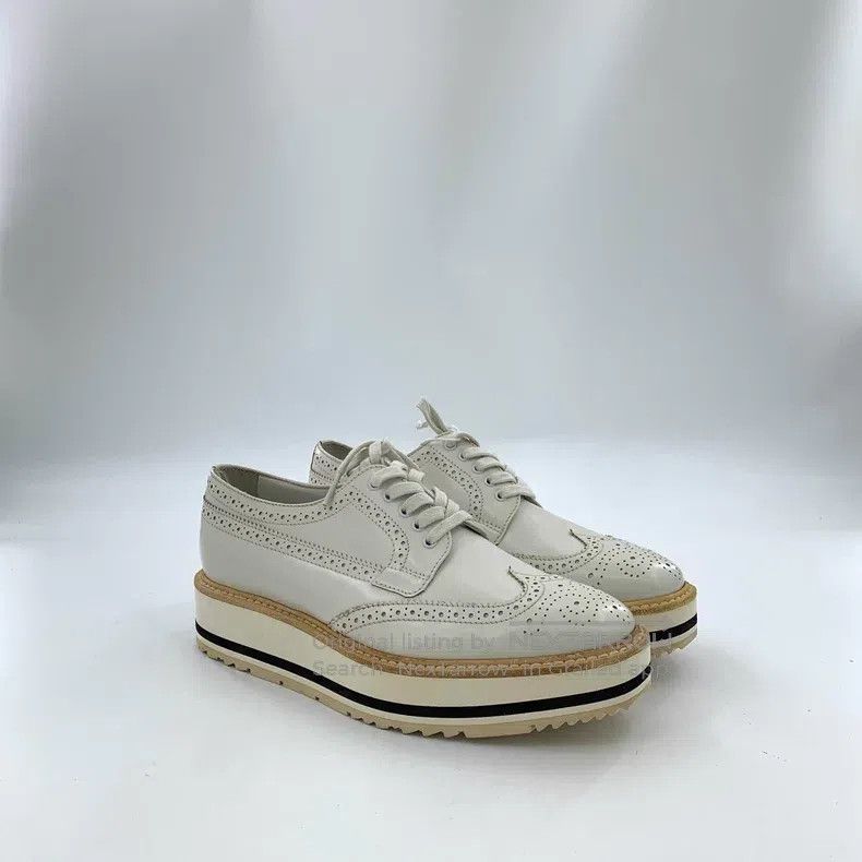 Prada Prada White Baroque carved lace-up casual flat muffin shoe Size US 6.5 / IT 36.5 - 2 Thumbnail