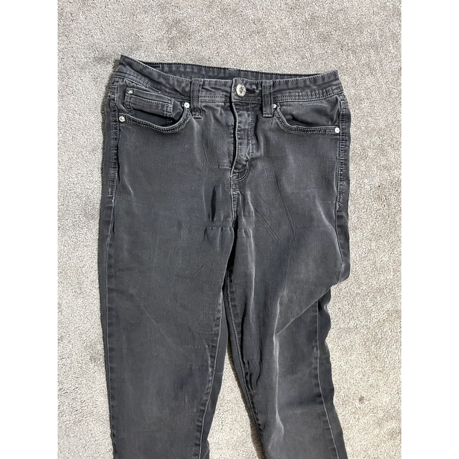 Vintage Women’s 10 Seven7 Mid Rise Skinny Jeans Tapered Ankle Black Distressed Size 32" / US 10 / IT 46 - 4 Thumbnail