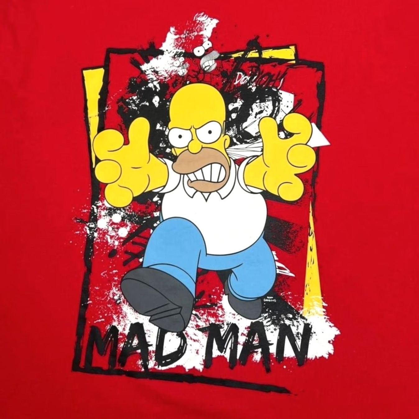 Vintage The Simpsons "Mad Man" Homer Character TV Show Spellout Graphic T-Shirt XL Red Mens Short Sleeve Round Neck Cotton Shirt Size US XL / EU 56 / 4 - 4 Thumbnail