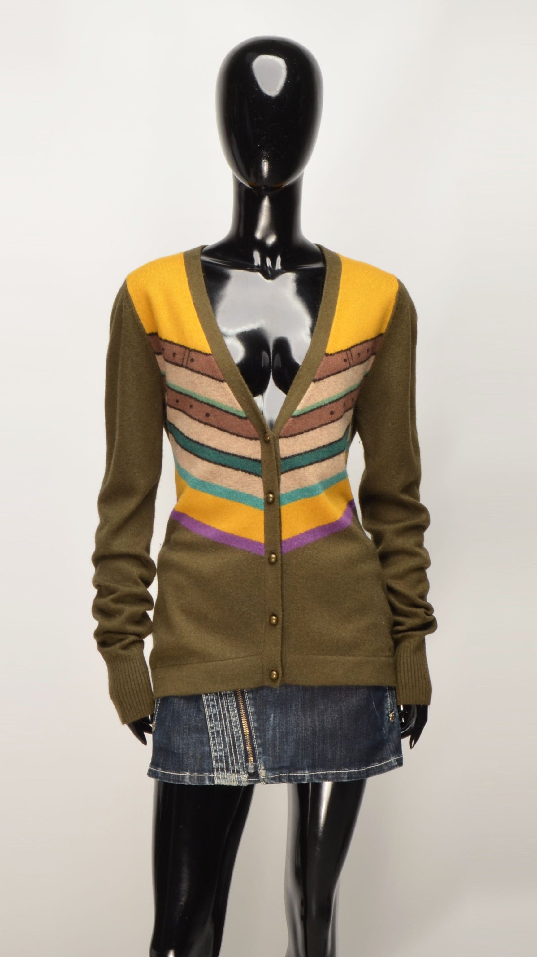 Weekend Max Mara Max Mara Weekend Soft Wool Multicolor V-Neck Cardigan Size L / US 10 / IT 46 - 1 Thumbnail