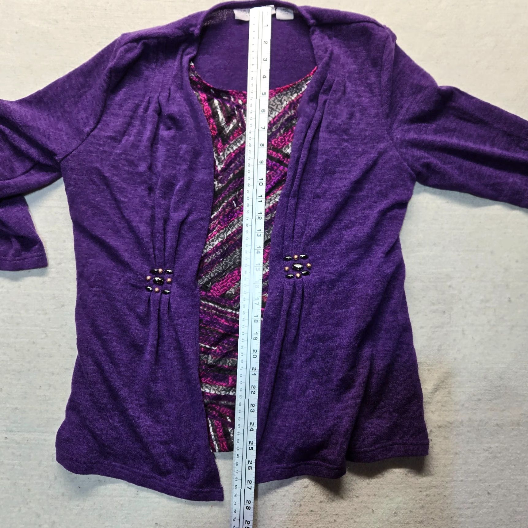 Vintage Sag Harbor Cardigan Sweater Shirt Adult Women L Purple Satin Buttons Pockets Tight Knit Vintage No? Wait. Size L / US 10 / IT 46 - 6 Thumbnail
