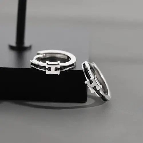 Designer × Jewelry 925 Silver Plated Letter Small Hoop Earrings for Men Women Size ONE SIZE - 3 Thumbnail