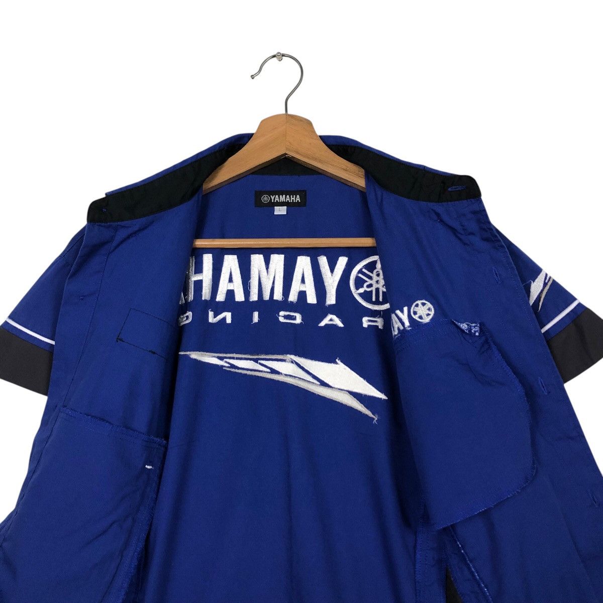Japanese Brand 📌Vintage Shirt Button Worker Jacket Yamaha Big Logo Size US L / EU 52-54 / 3 - 15 Thumbnail