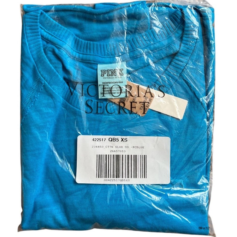 Victoria's Secret VICTORIA'S SECRET PINK Blue Cotton Crew Neck Crop Top, XS Size XS / US 0-2 / IT 36-38 - 6 Thumbnail