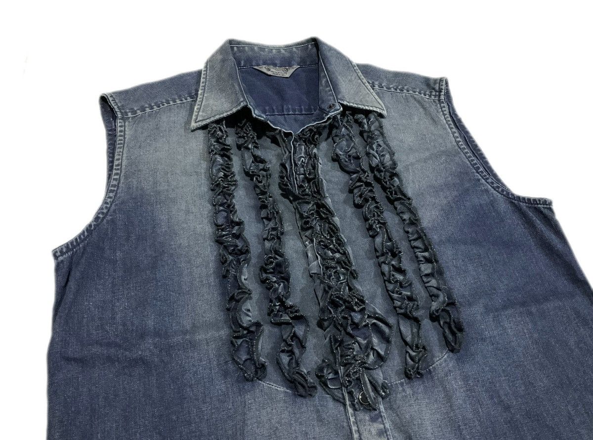 Diesel × Hysteric Glamour × Japanese Brand 🔥Sick Y2K Diesel Ruffled Denim Sleeveless Shirt Size US L / EU 52-54 / 3 - 1 Thumbnail
