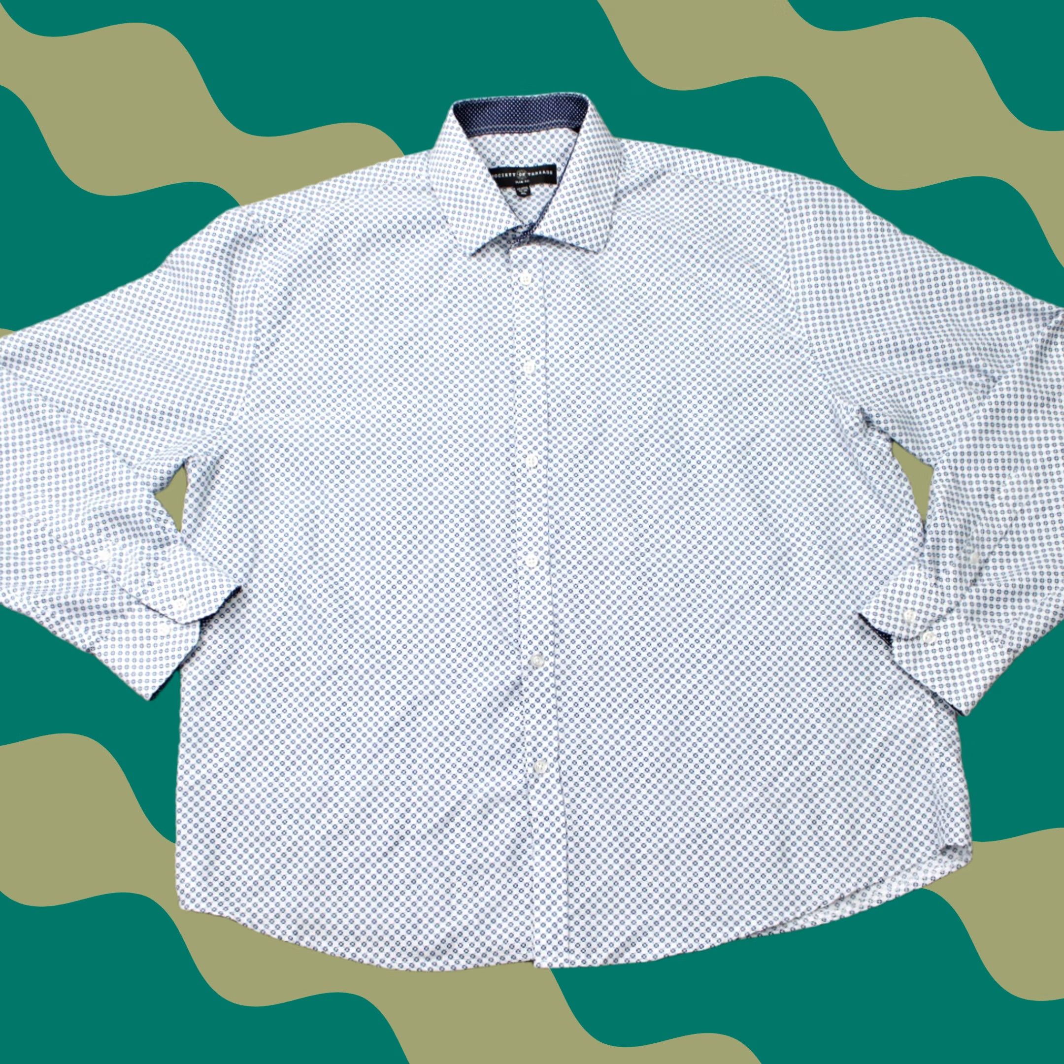 Vintage Society of Threads Shirt Mens XL White/Blue Check Slim Fit L/S Button-Up Shirt Size US XL / EU 56 / 4 - 1 Thumbnail