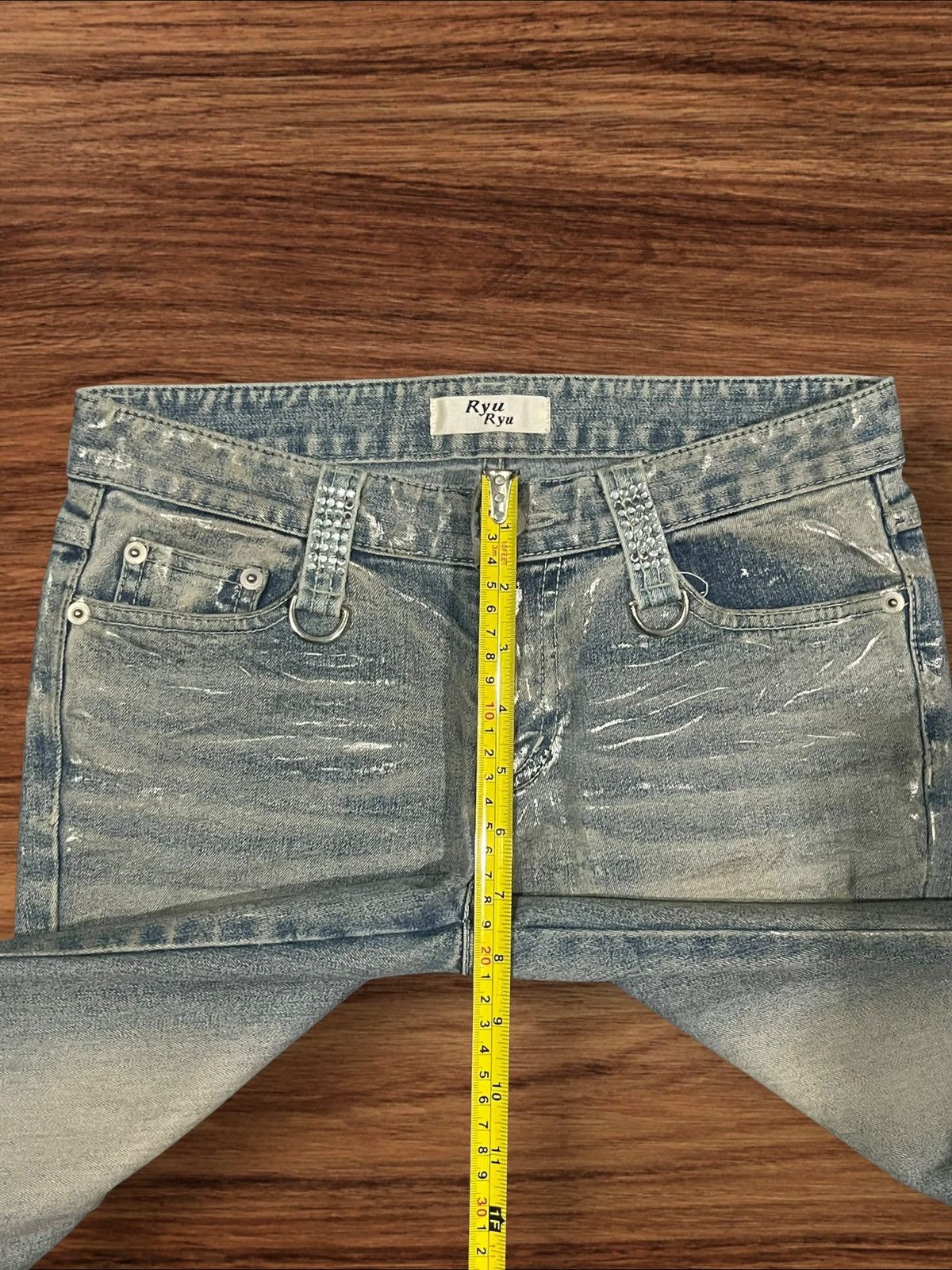 Japanese Brand Vintage Japanese Brand Ryu Ryu Waxed Distressed Flare Jeans Size 28" / US 6 / IT 42 - 15 Thumbnail