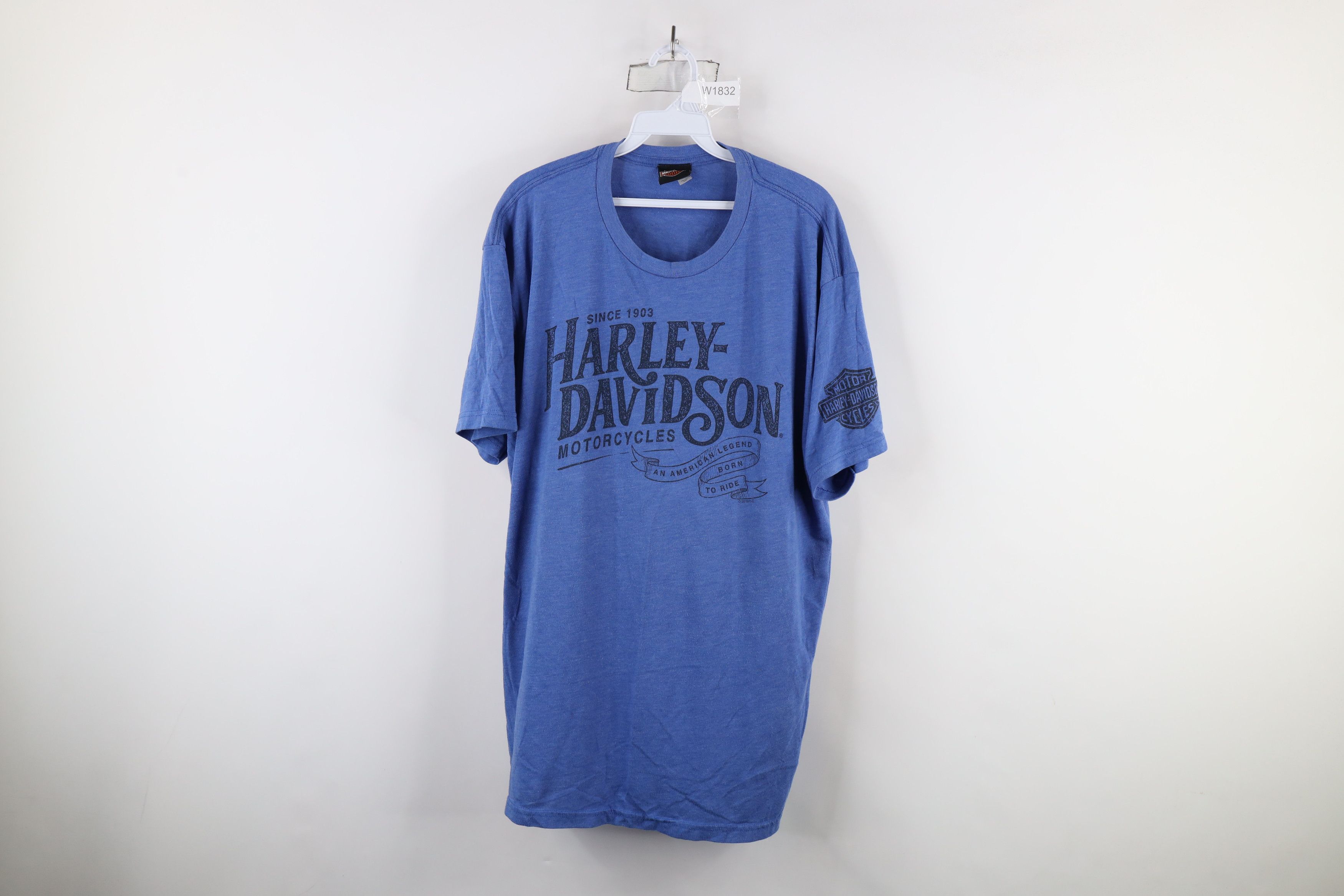 Harley Davidson × Vintage Y2K Harley Davidson Spell Out Big Logo T-Shirt Heather Blue Size US XXL / EU 58 / 5 - 1 Thumbnail