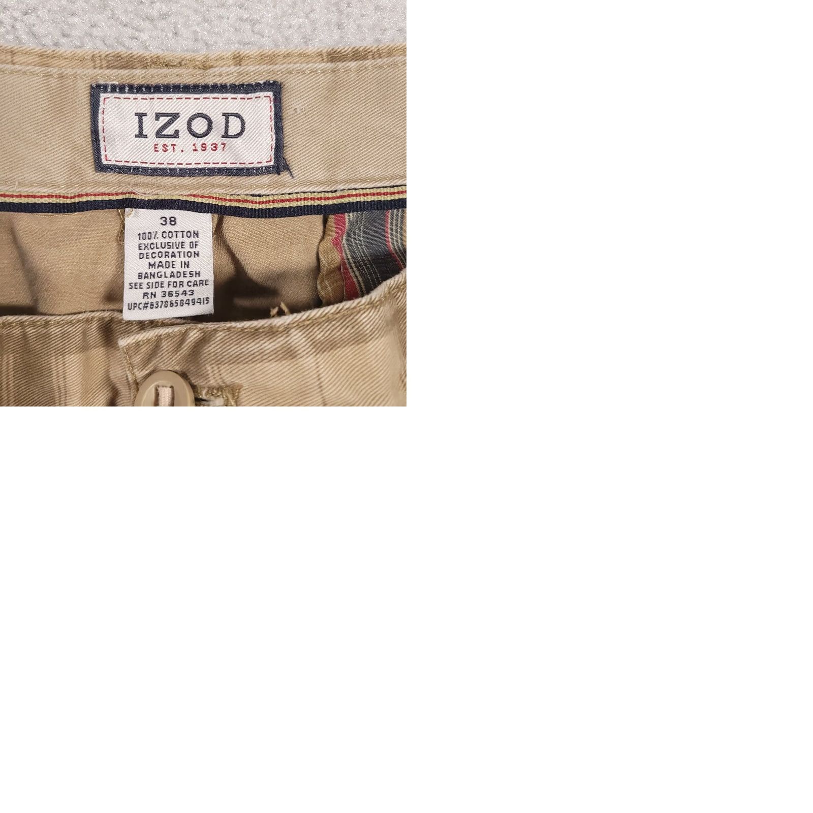 Izod VINTAGE Izod Cargo Shorts Mens 38 Tan Check Flat Front 90s Mens Regular 100% Cotton Beige Pocket Zipper Button Casual Travel Summer Spring Fall Size US 38 / EU 54 - 9 Thumbnail