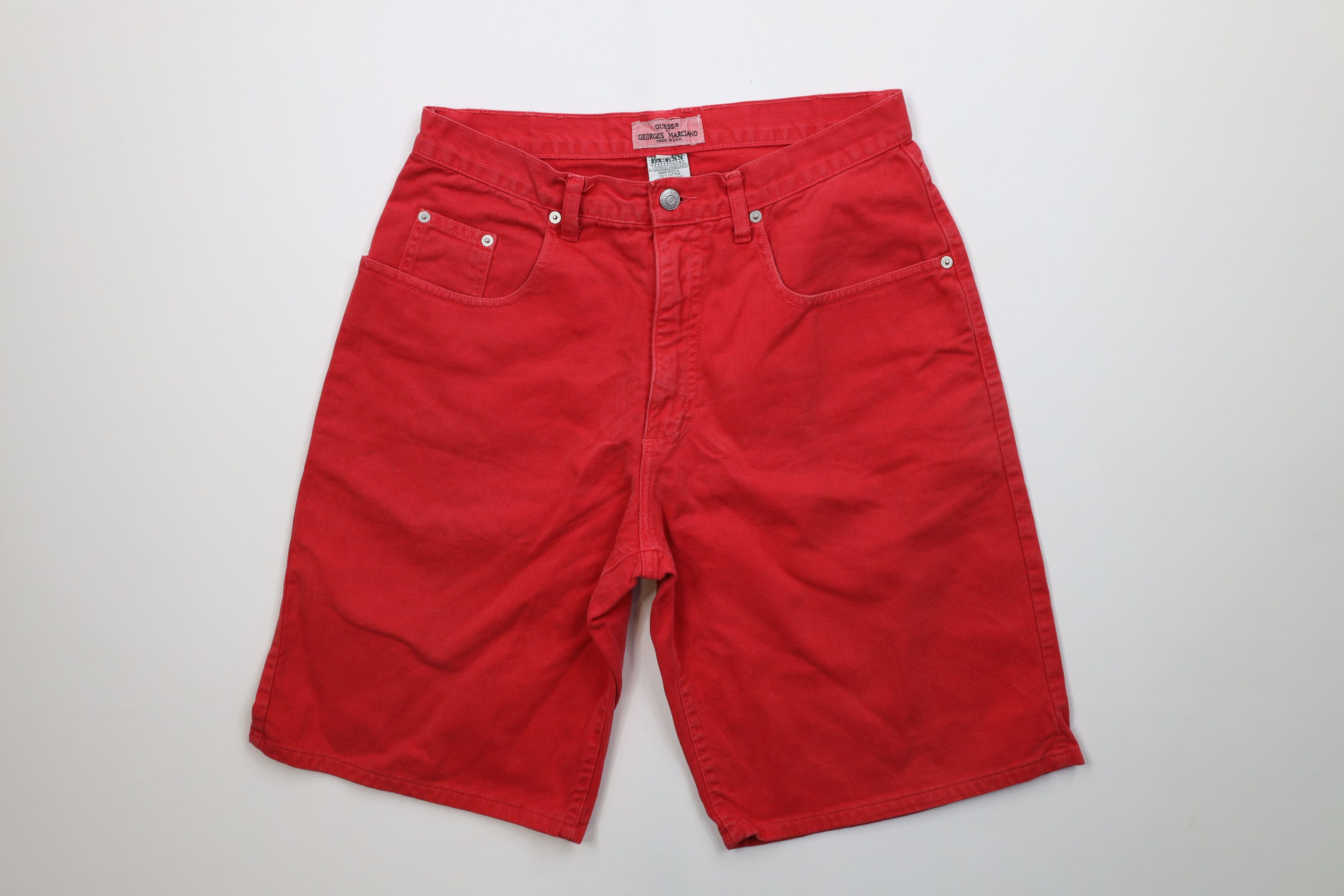 Guess Vintage 90s Guess Spell Out Denim Jean Shorts Red Cotton USA Size US 31 - 1 Thumbnail