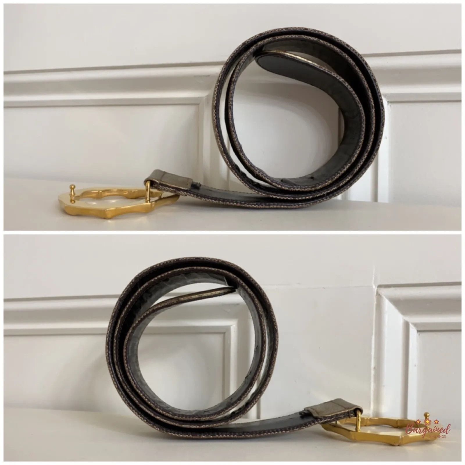 Gucci Gucci Monogram Canvas Metallic Leather Bamboo Buckle Belt Size 30 - 7 Thumbnail