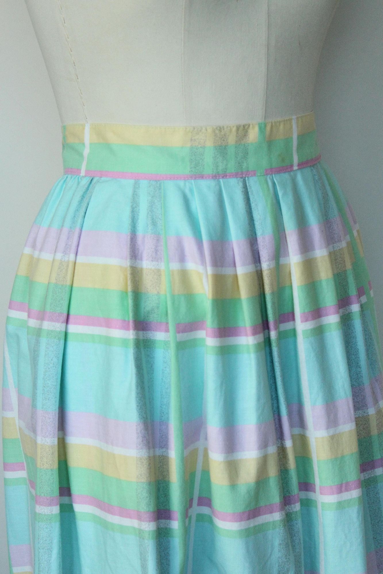 Vintage Vintage 1980s Skirt With Pockets, Pastel Windowpane Check A Size 28" / US 6 / IT 42 - 4 Thumbnail