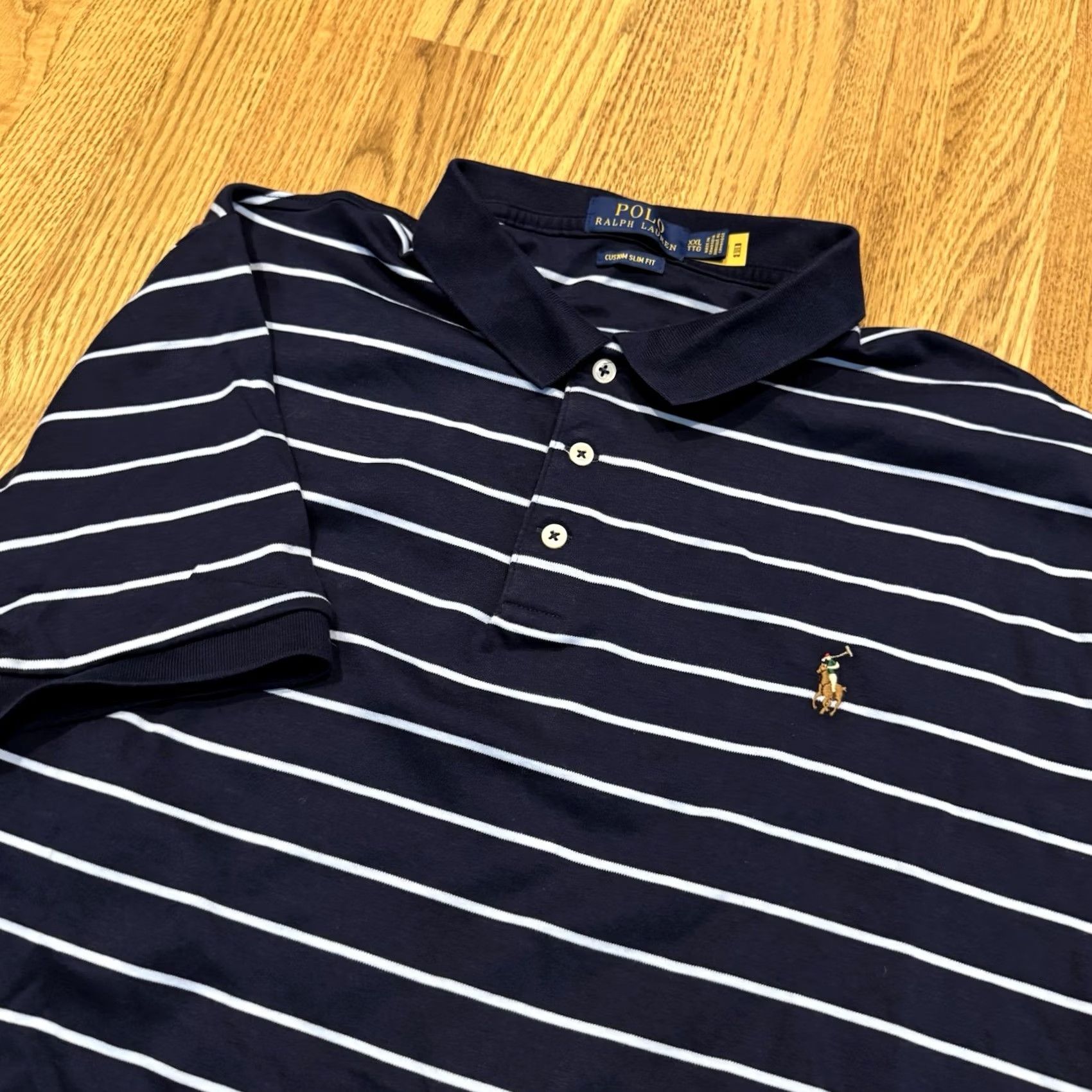 Polo Ralph Lauren Polo Ralph Lauren Polo Shirt Slim Fit Men XL Blue Stripe Pony Short Sleeve Collared Cotton Golf Rugby Walking All Seasons Easy Care Mens Size US XL / EU 56 / 4 - 2 Thumbnail