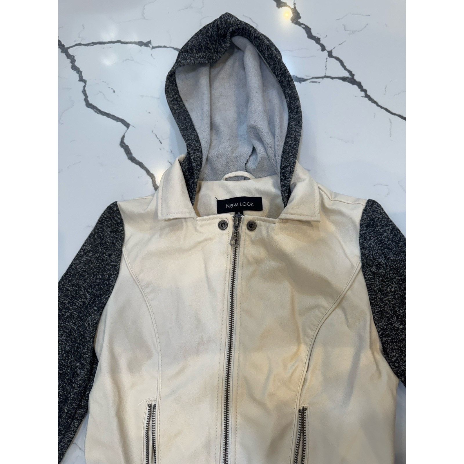 New Look New Look Womens S Hooded Moto Jacket Faux Leather Zip pocket Size S / US 4 / IT 40 - 8 Thumbnail