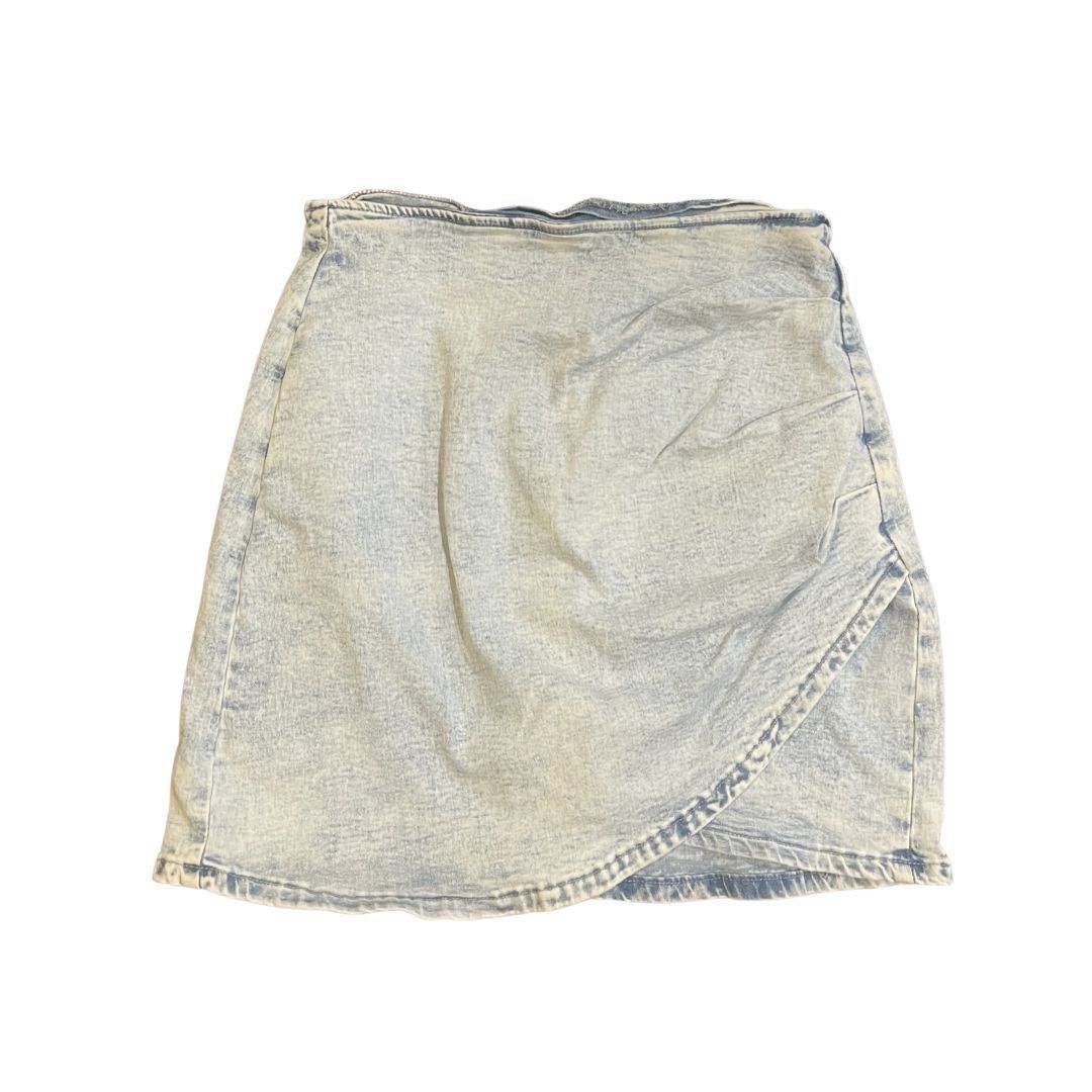 Other Stone Wash Denim Faux Ruched Wrap Jean Skirt 80s Disco Y2K Size 29" - 1 Thumbnail