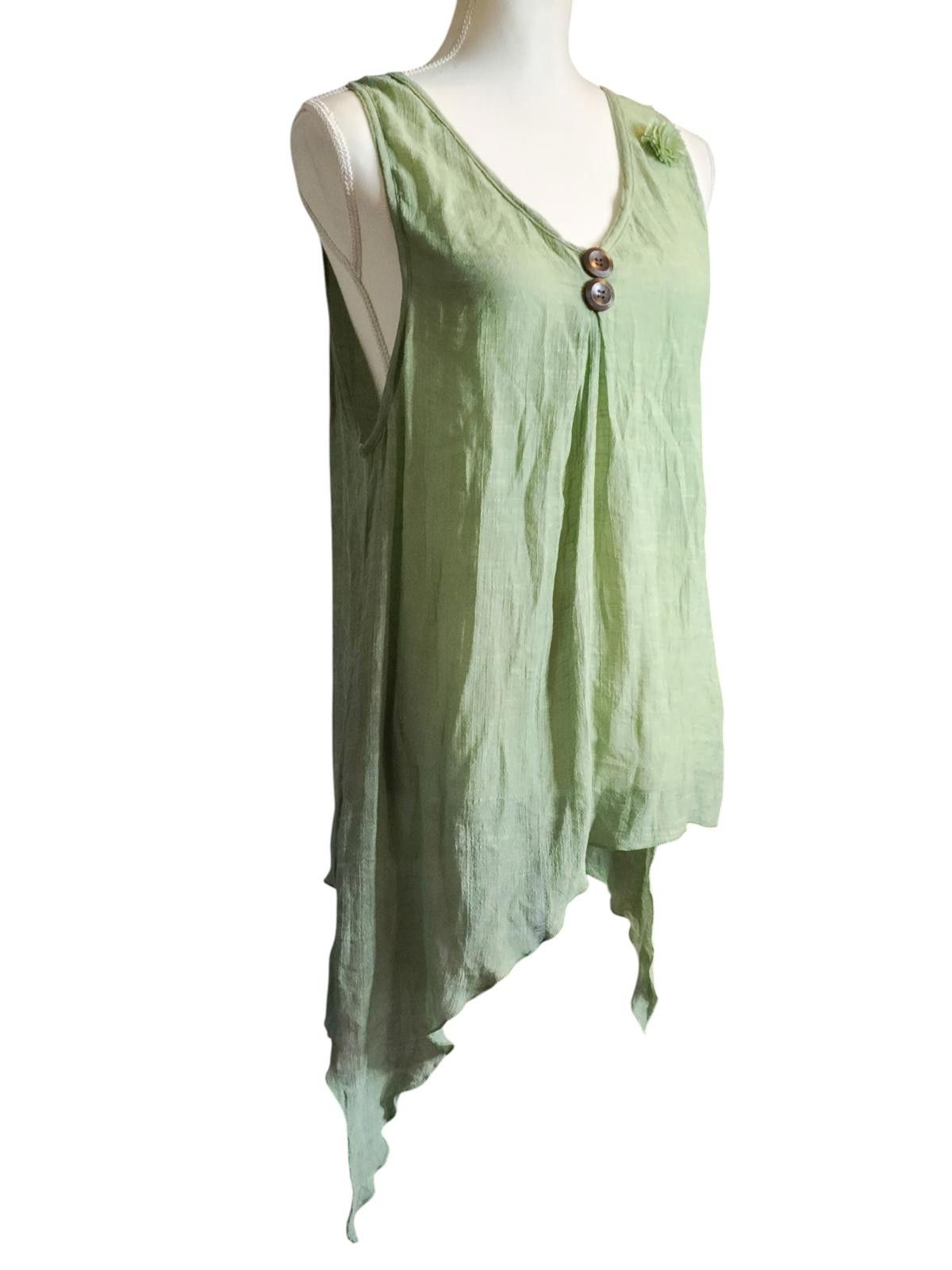 Designer Adorn Green Sleeveless Asymmetric Hem Women's Top Size M / US 6-8 / IT 42-44 - 5 Thumbnail