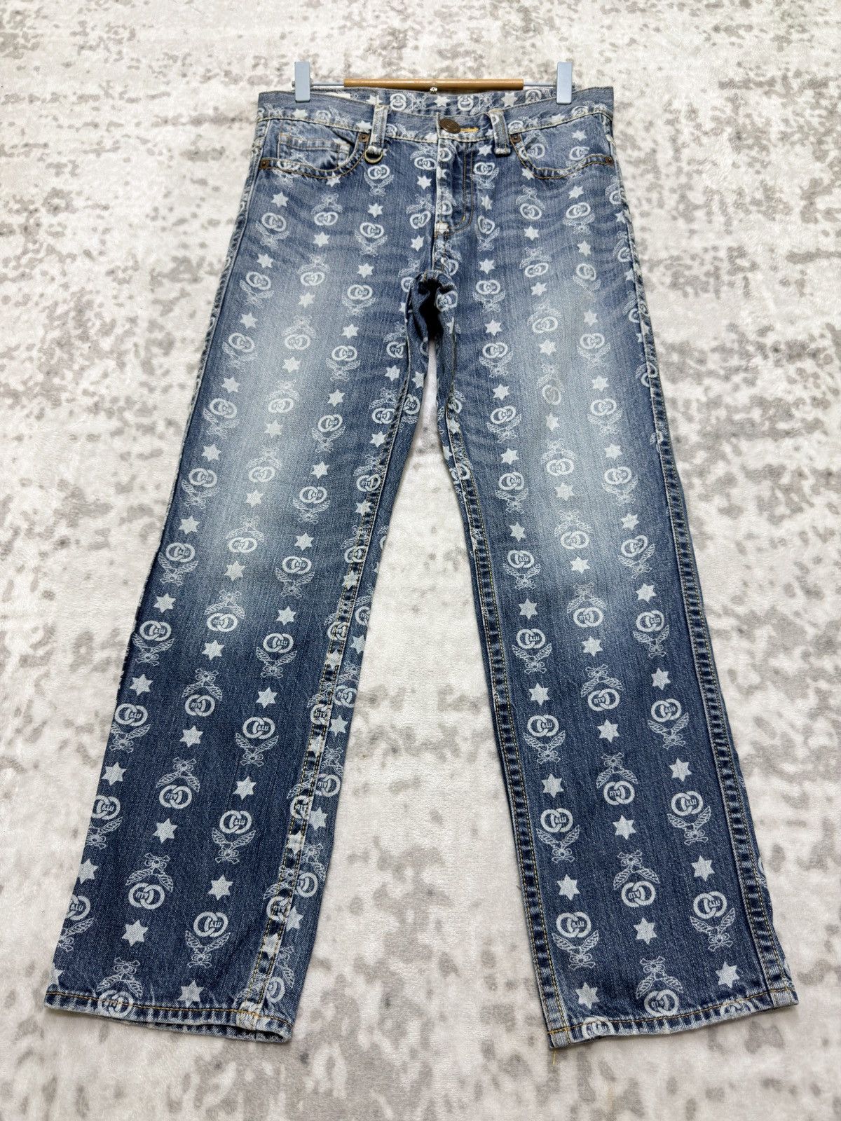 If Six Was Nine Co & Lu Washed All Over Monogram Full Print Denim Jeans Size US 31 - 1 Thumbnail