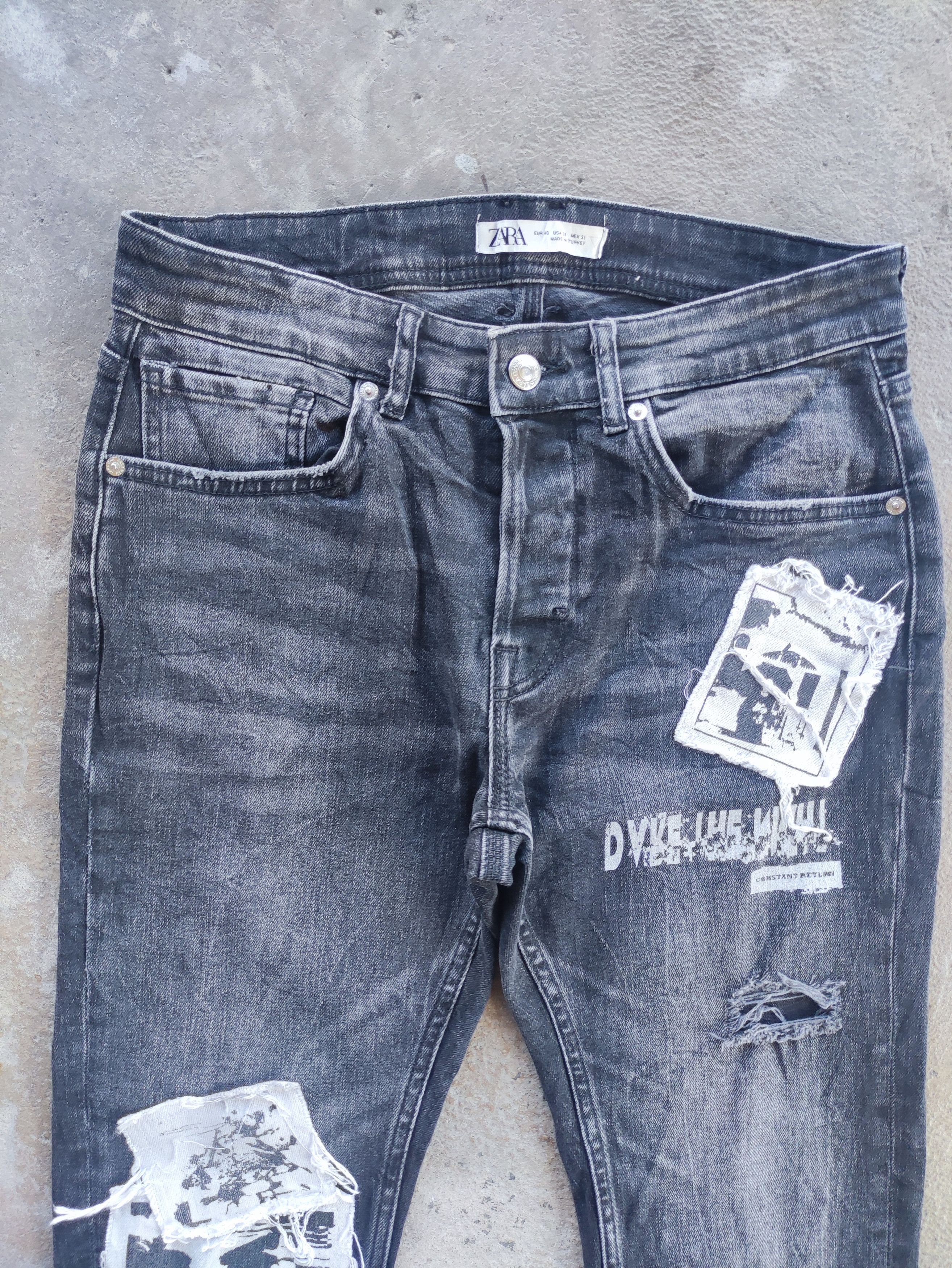 Jean × Vintage Zara Black Jeans Distressed Patches Faded Pants Skinny Denim Size US 31 - 3 Thumbnail