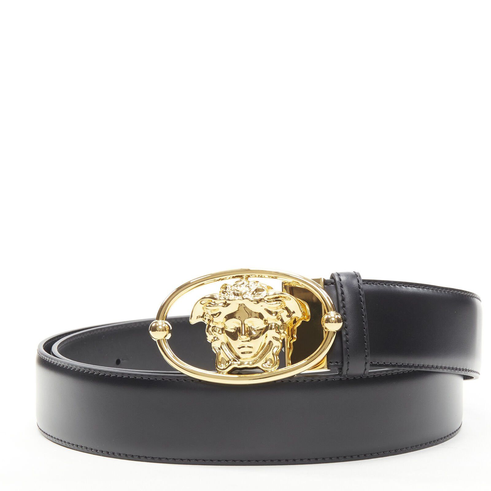 Versace VERSACE La Medusa Insignia gold oval buckle black leather belt 100cm 38-42" Size 38 - 1 Thumbnail