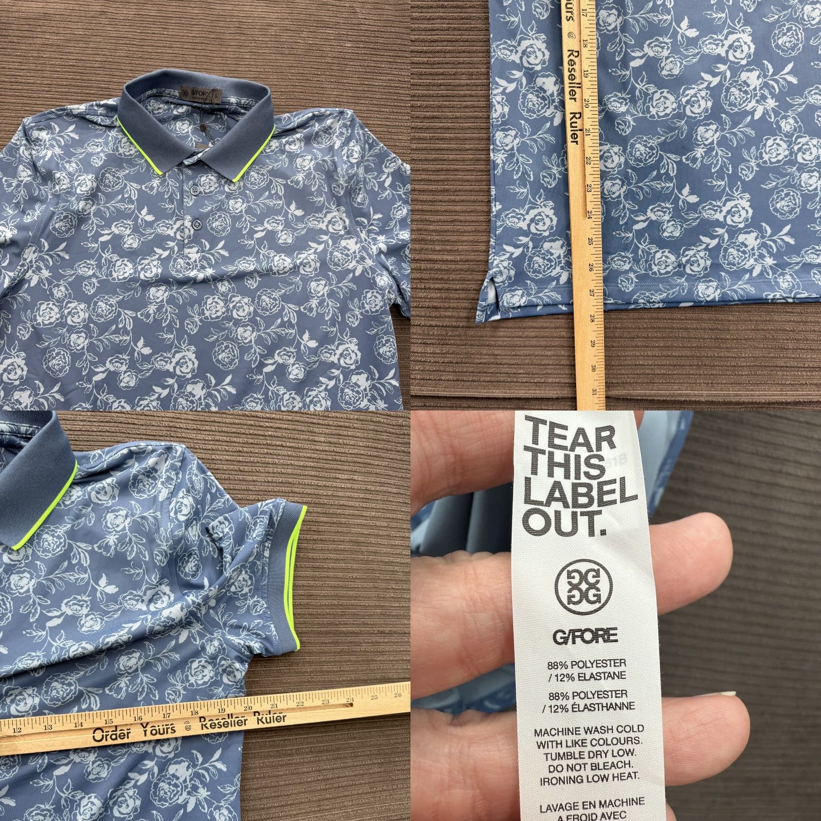 G/FORE G/Fore Polo Shirt Mens Small Blue Floral Pattern Performance Golf Stretch Shirt Size US S / EU 44-46 / 1 - 8 Thumbnail
