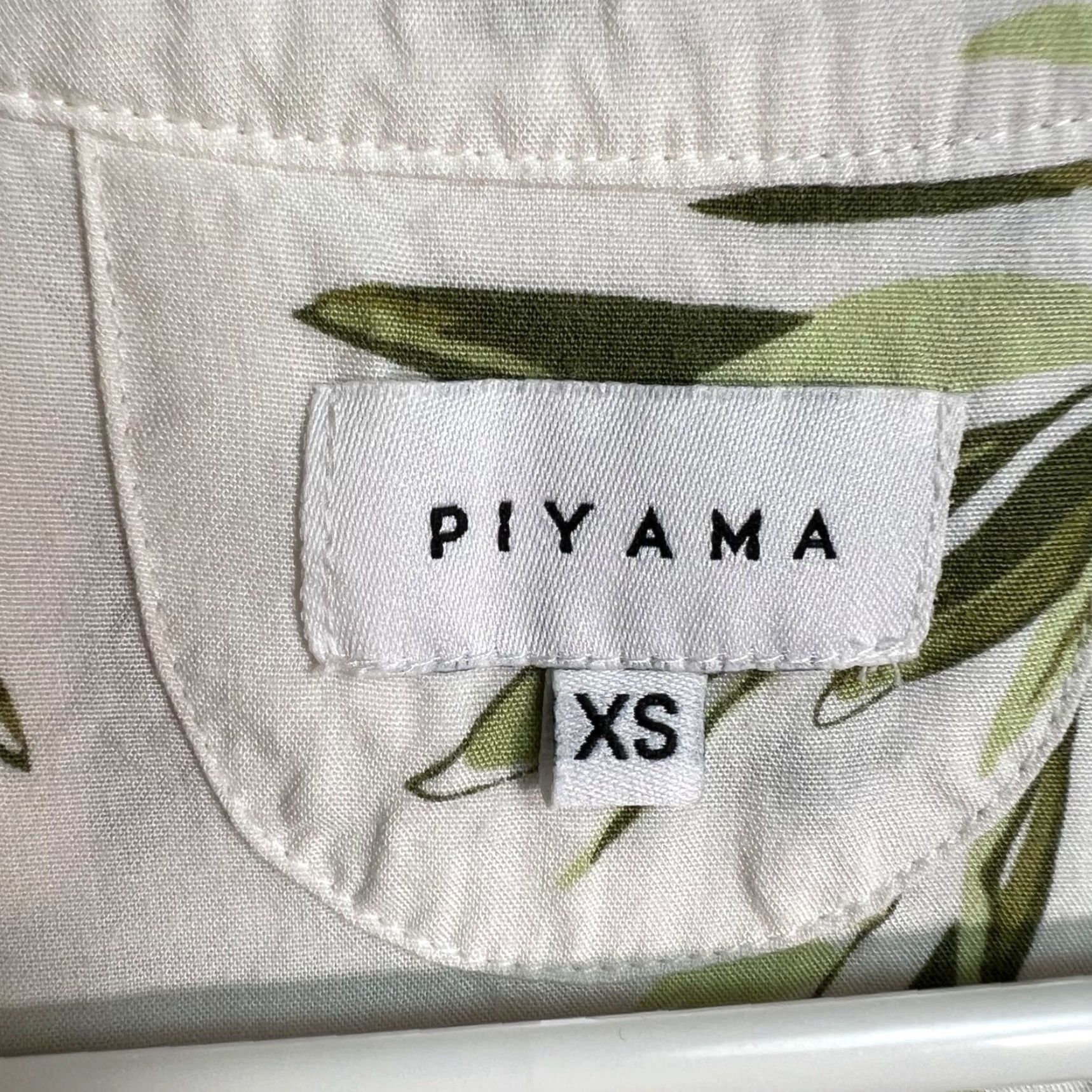 Vintage Piyama Womens XS Leaf Print Button-Up Shirt - Short Sleeve, White, Rayon, Casual, Regular Size, Button Size XS / US 0-2 / IT 36-38 - 3 Thumbnail