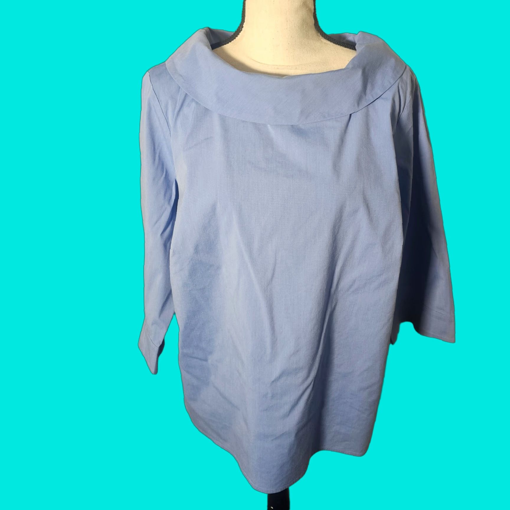Talbots Talbots Blouse Shirt 1X Women Blue Cotton Stretch Poplin Sabrina Everyday Career Top Size XL / US 12-14 / IT 48-50 - 1 Thumbnail