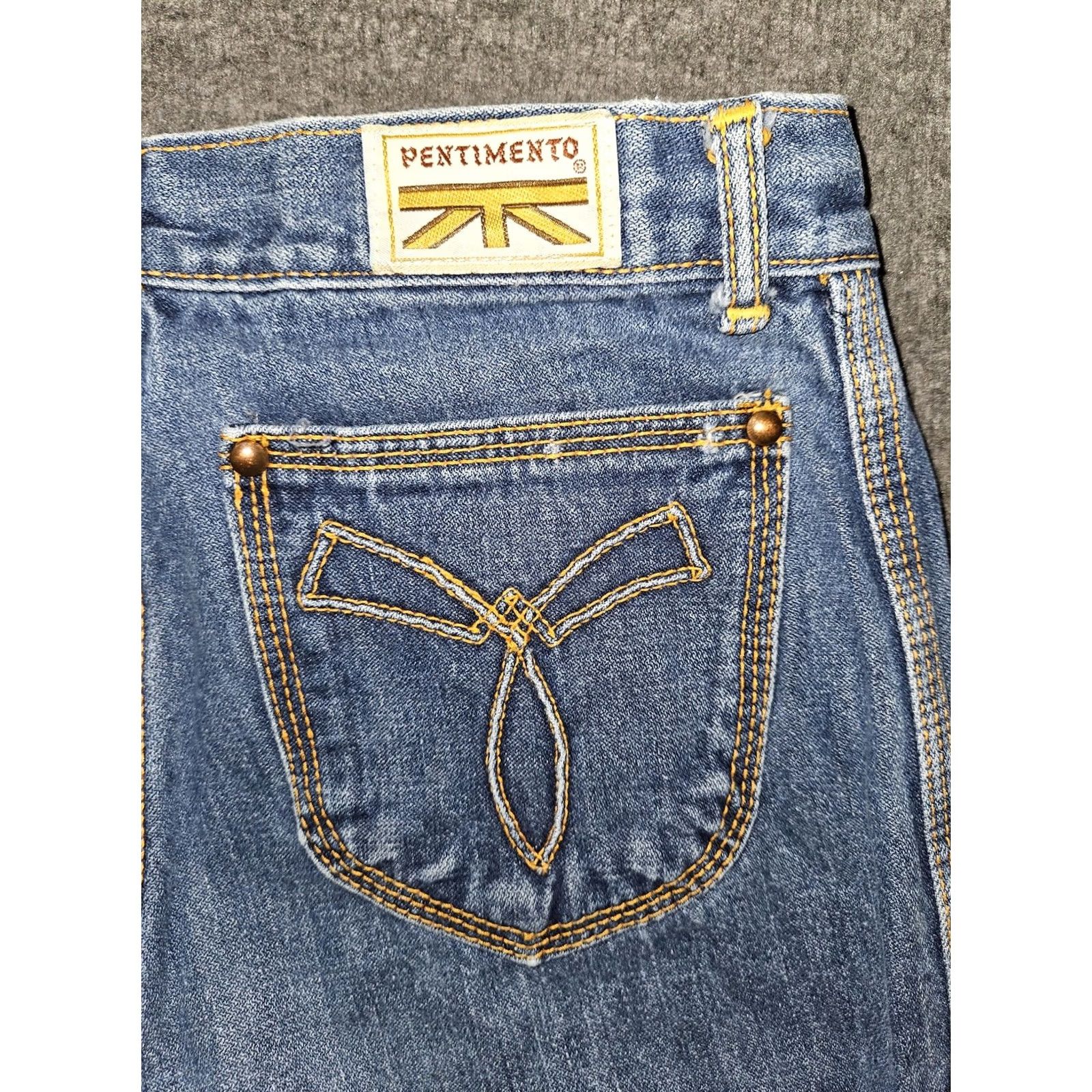 Denime VINTAGE Pentimento Jeans Womens Bootcut Denim 9 Blue High Rise 34 in Inseam Embroidered Distressed Made in USA Size 30" / US 8 / IT 44 - 2 Thumbnail