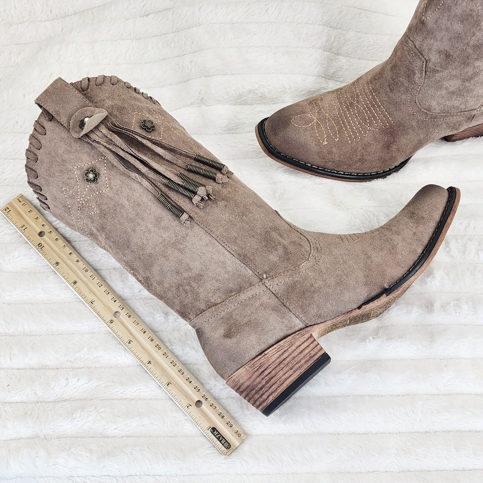 Other Prairie Girl Taupe Distressed Tassel Cowboy Cowgirl Pull On Size US 9 / IT 39 - 7 Thumbnail