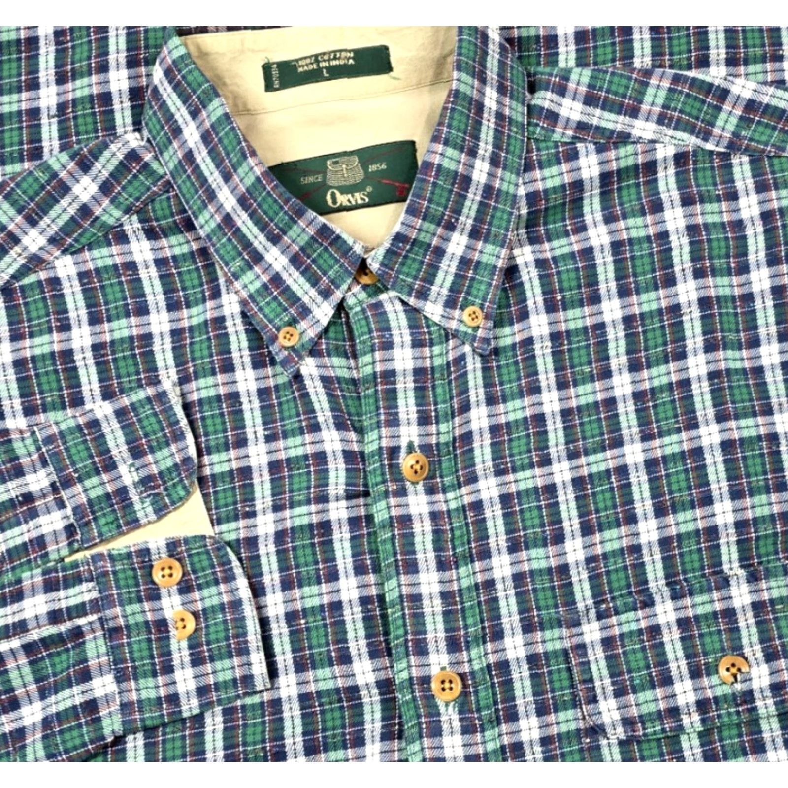 Orvis VTG Orvis Button-Up Mens L Blue Plaid Flannel Southwestern Long Sleeve Shirt Size US L / EU 52-54 / 3 - 2 Thumbnail